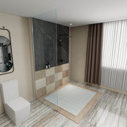 Modern bathroom with a 
Frameless Fixed Shower Door.
