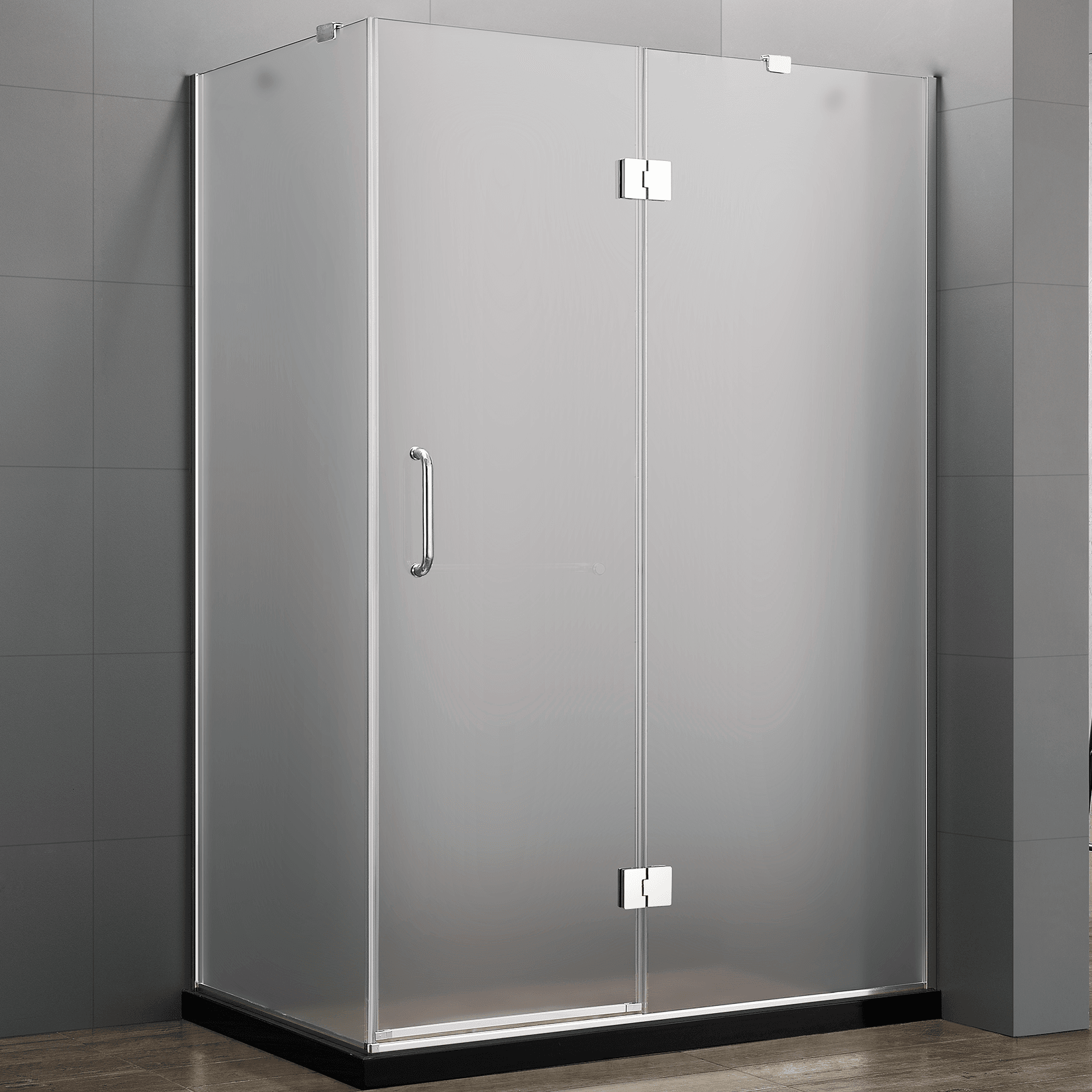 47 in. frameless 3-piece corner pivot shower enclosure with chrome hardware – modern bathroom fixture