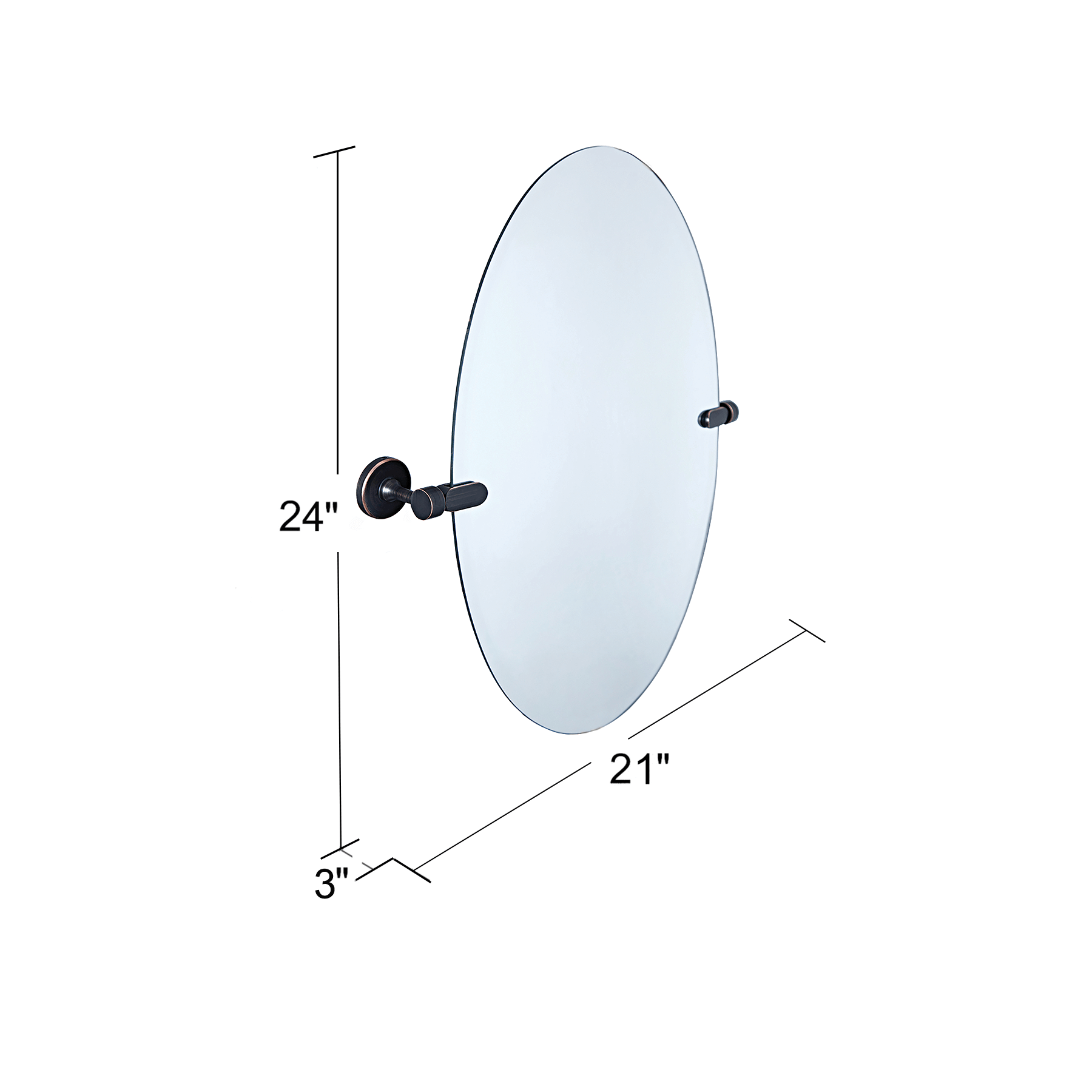 21''W x 24''H Oval Frameless Bathroom Pivot Mirror - Available in 3 Colors