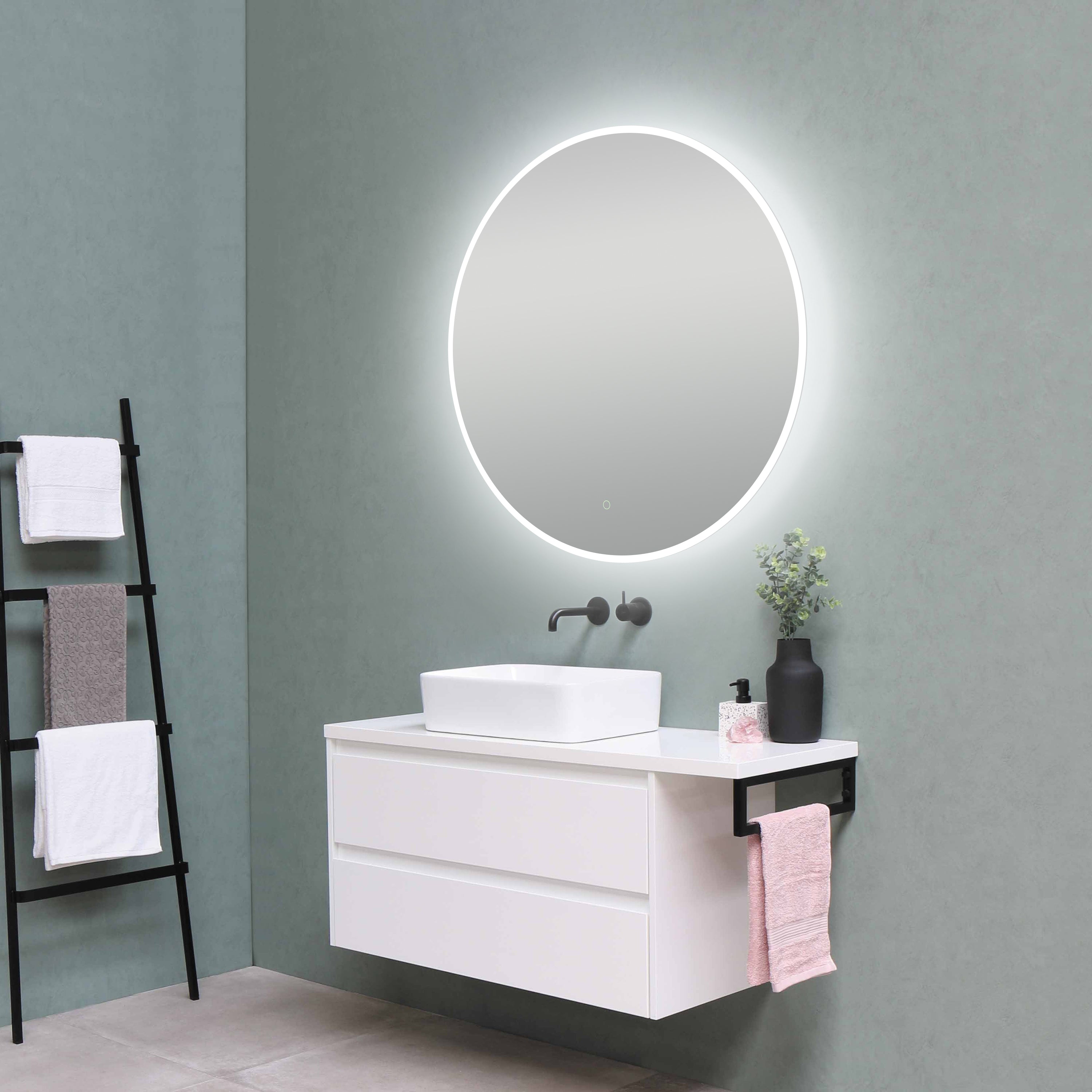 Onyx Round Frameless LED Mirror with Defogger and Integrated Touch Switch - Available in 2 Sizes - Dreamwerks