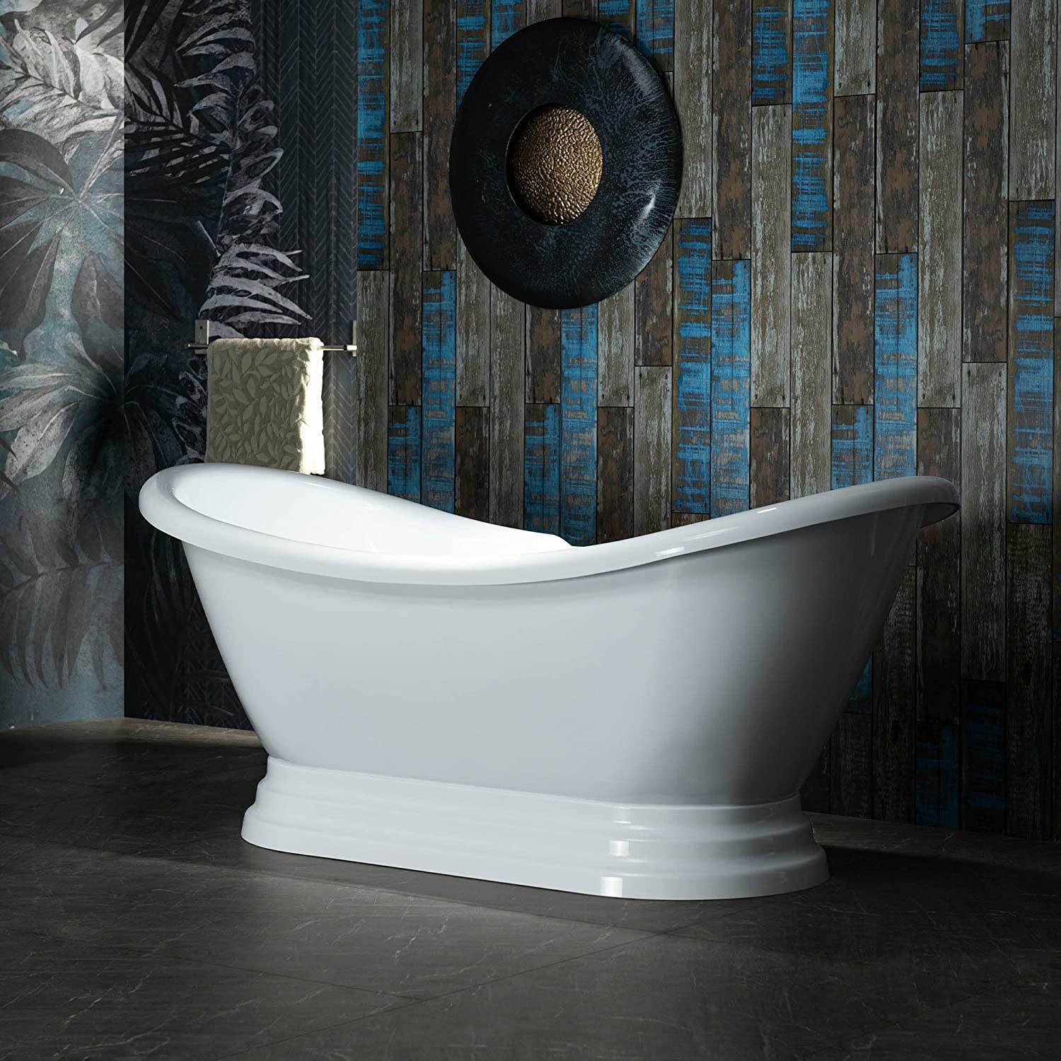 Dreamwerks 5.75 ft. acrylic freestanding pedestal bathtub – 30" wide ergonomic soaking tub