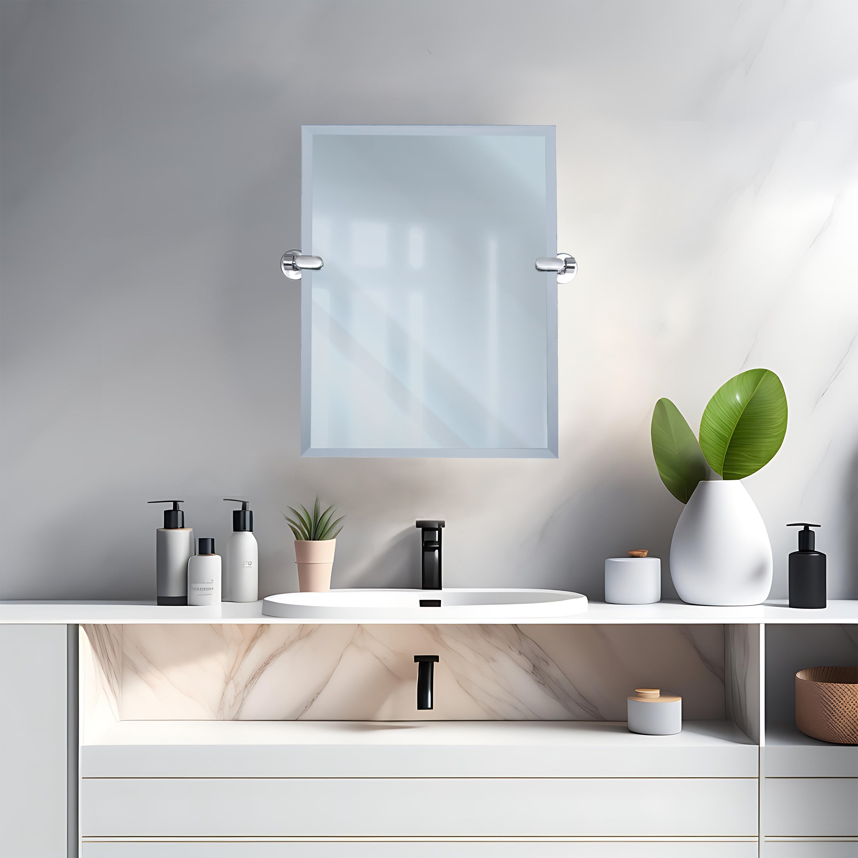 21''W x 24''H Rectangular Frameless Bathroom Tilting Mirror - Available in 3 Colors - Dreamwerks