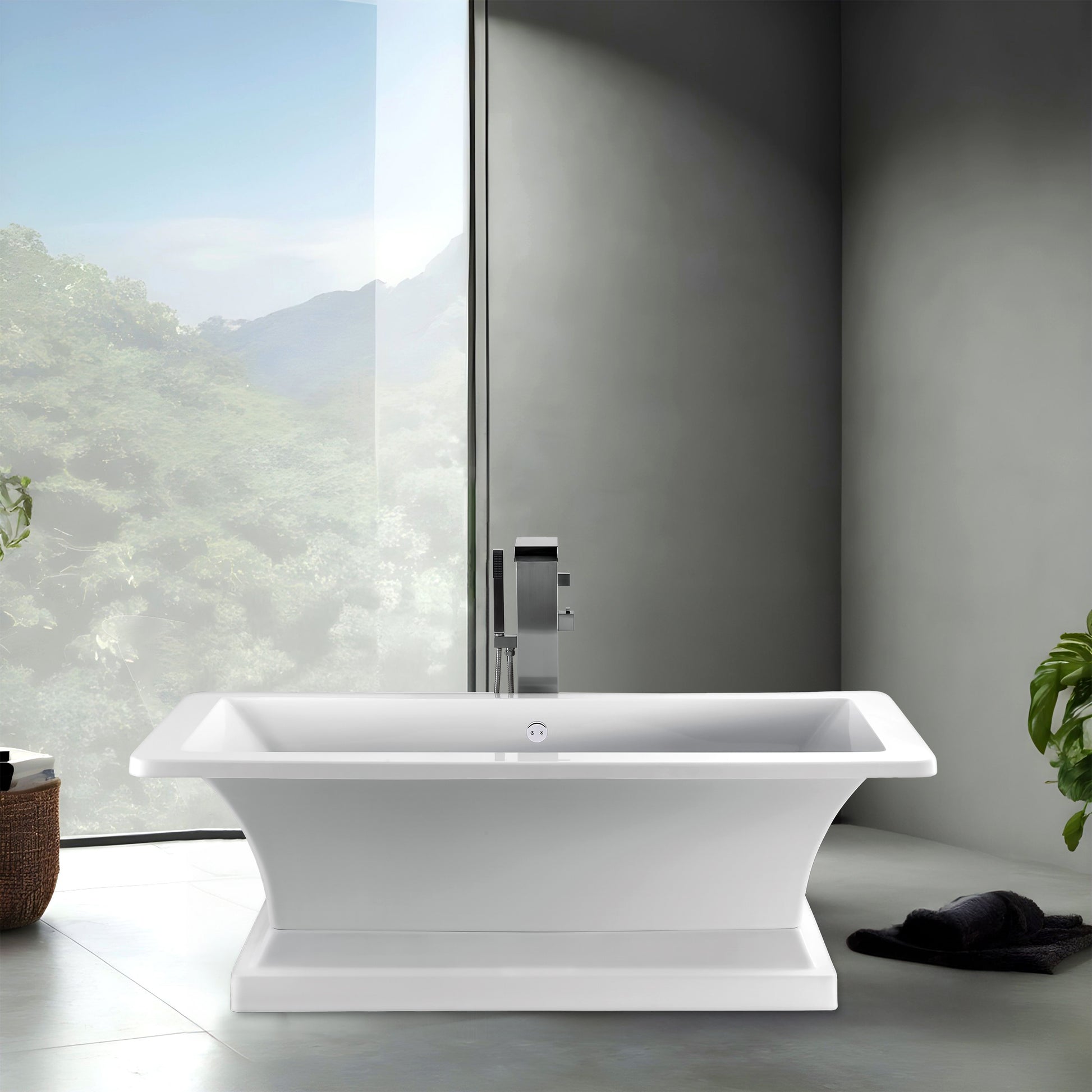 Dreamwerks pedestal bathtub, 66 inch freestanding acrylic pedestal tub, rectangular design