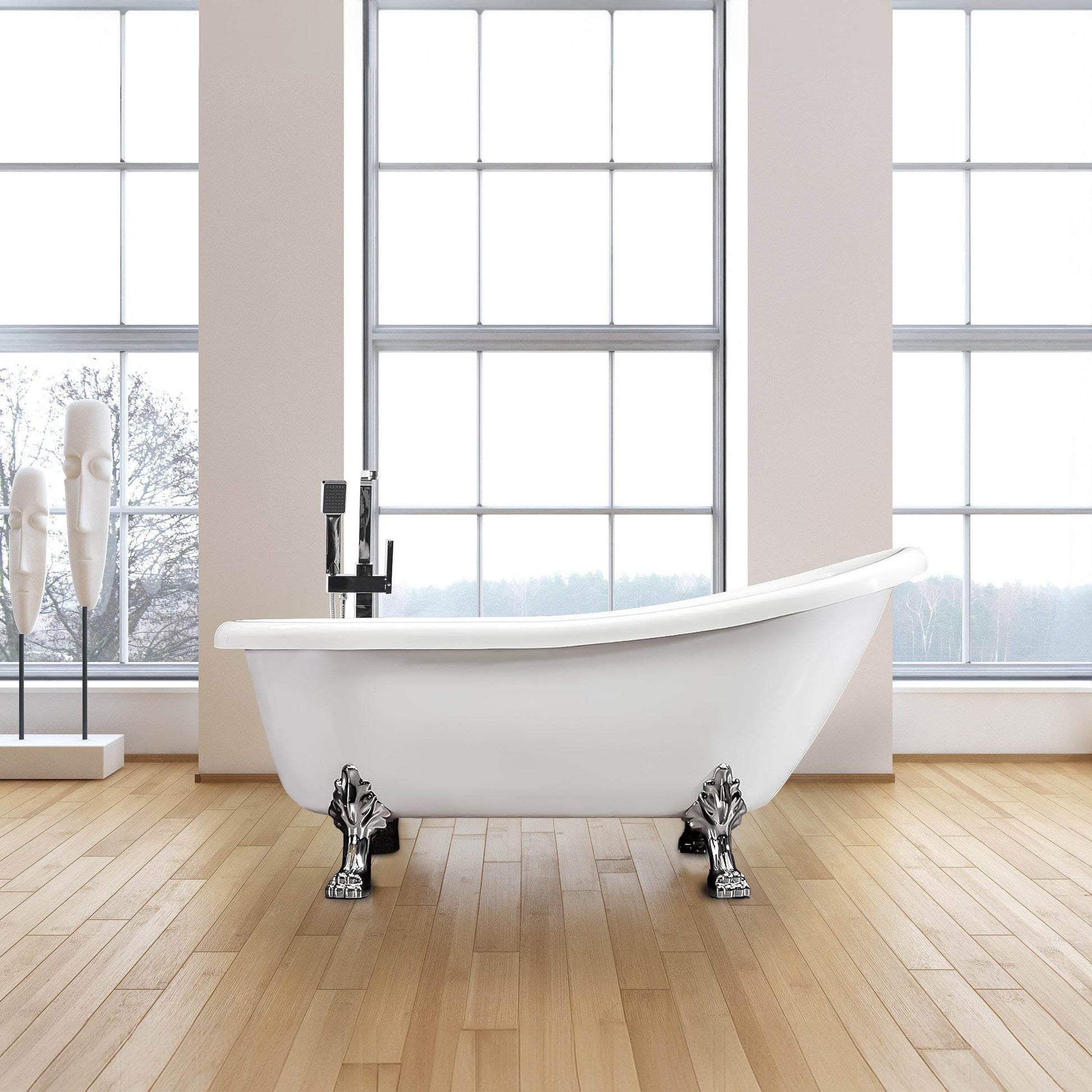 67" Acrylic Claw Foot Tub – Vintage Freestanding Bathtub for Classic Bathroom Style