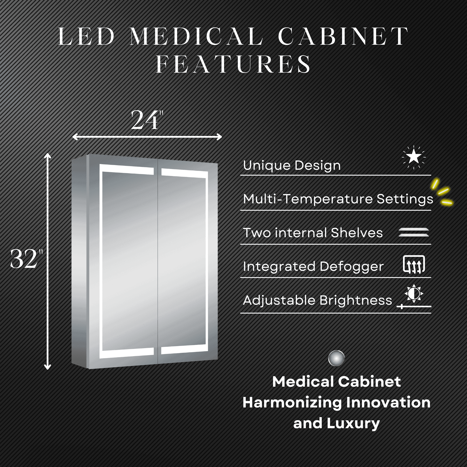 Glenn 24"x32" LED Medicine Cabinet with Dimmable Lighting & Luxury Bathroom Storage