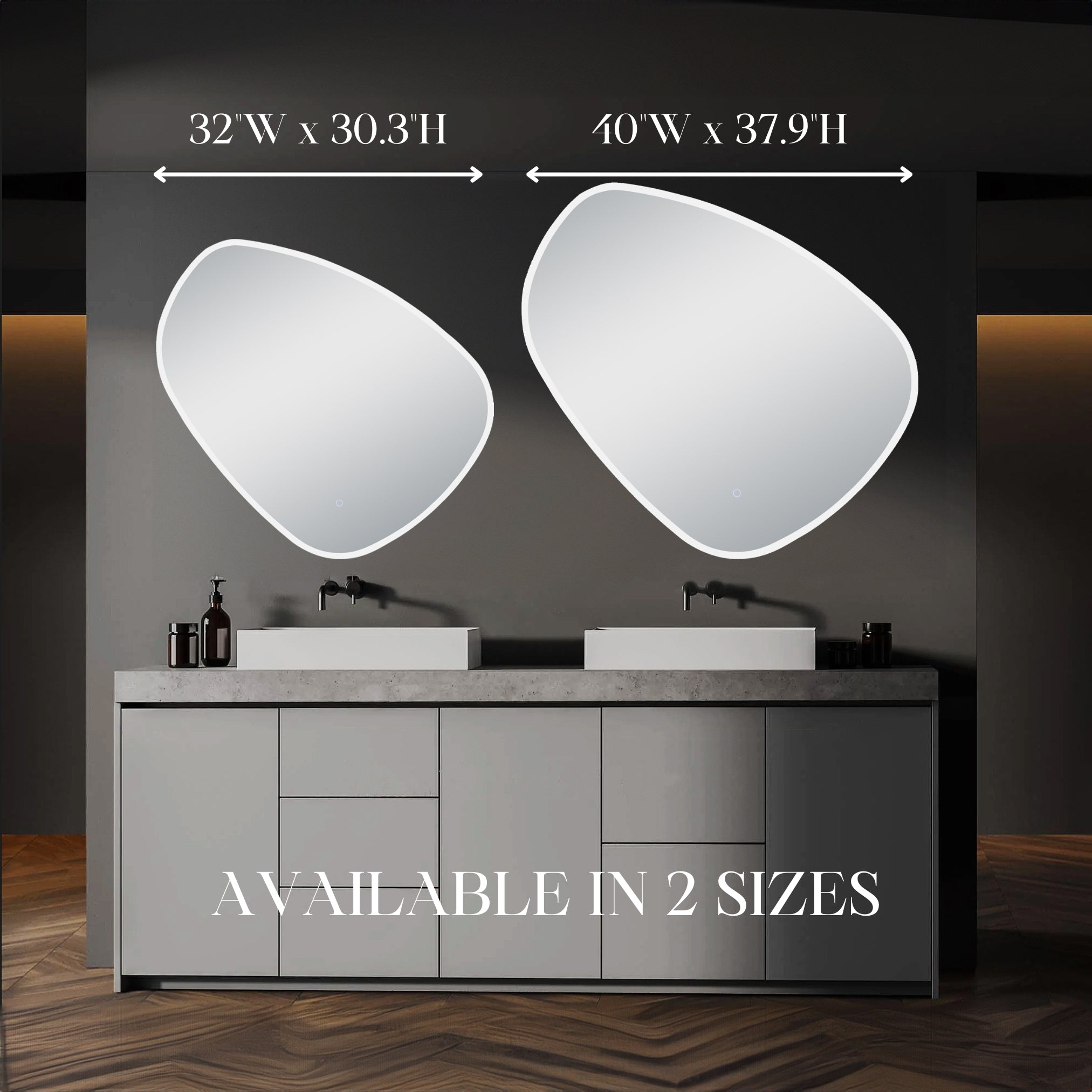 Eva Irregular Shaped LED Lighted Mirror with Dimmer & Defogger - Available in 2 Sizes
