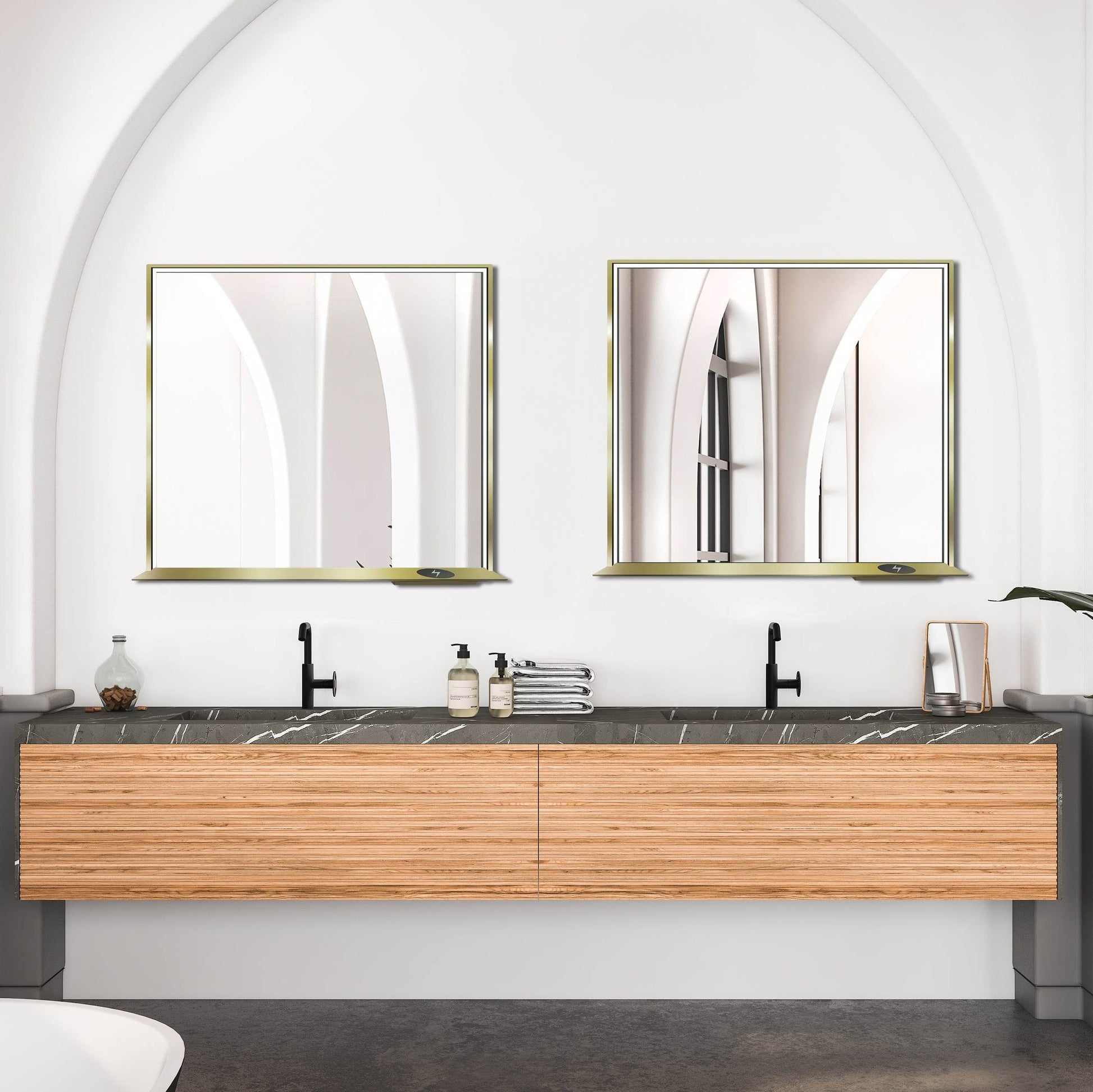 Allegra 36"W x 32"H Framed LED Mirror with Bluetooth Speaker and Wireless Cell Phone Charger - Available in 3 colors - Dreamwerks