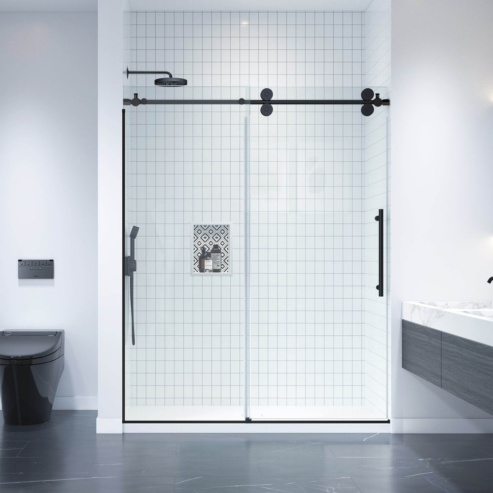 Dreamwerks - Shower Door - Apollo 60 in. W x 79 in. H Frameless Double Roller Shower Door in Black- BT228BCB