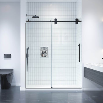 Apollo 60 in. W x 79 in. H Frameless Double Roller Shower Door in Black - Dreamwerks