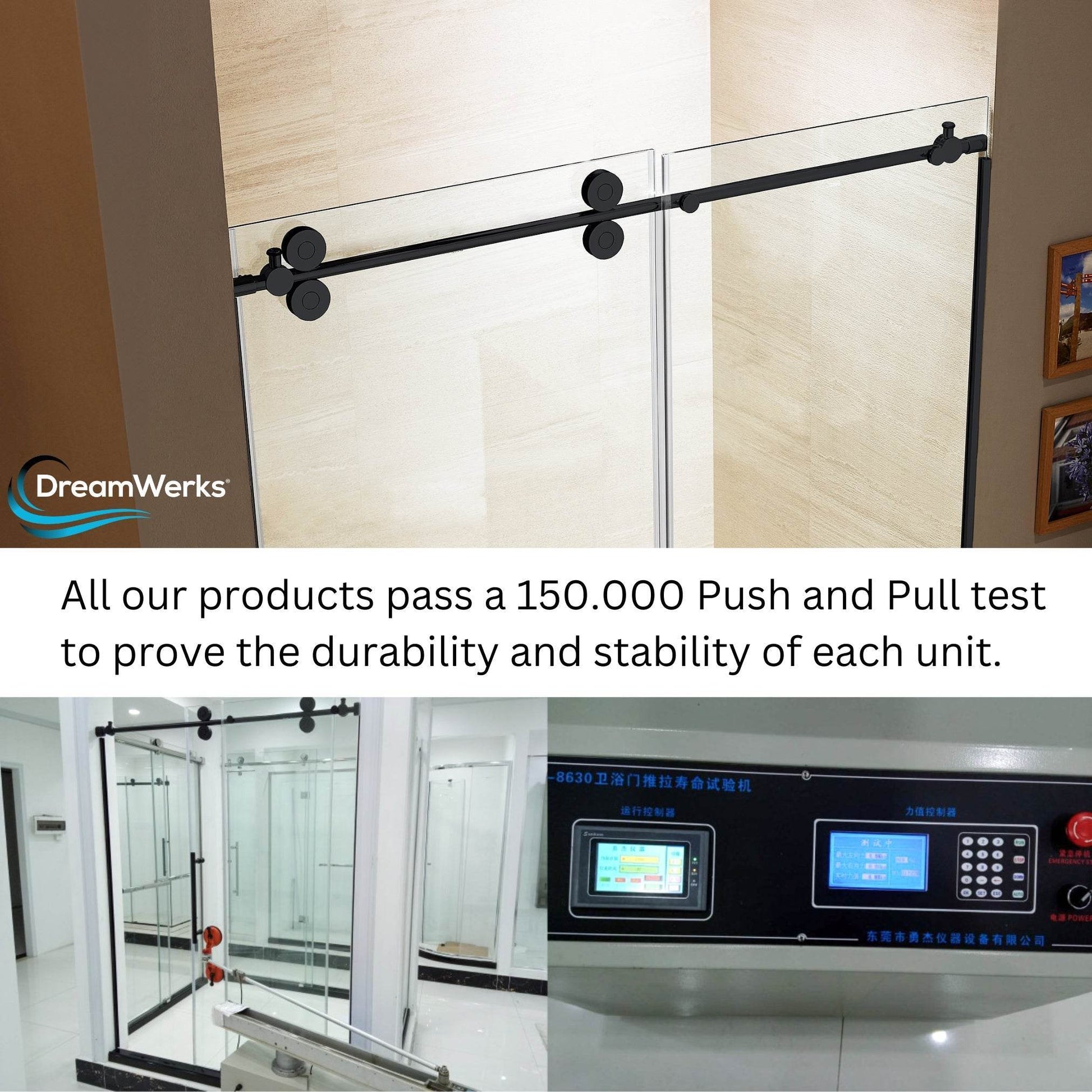 Apollo 60 in. W x 79 in. H Frameless Double Roller Shower Door in Black - Dreamwerks