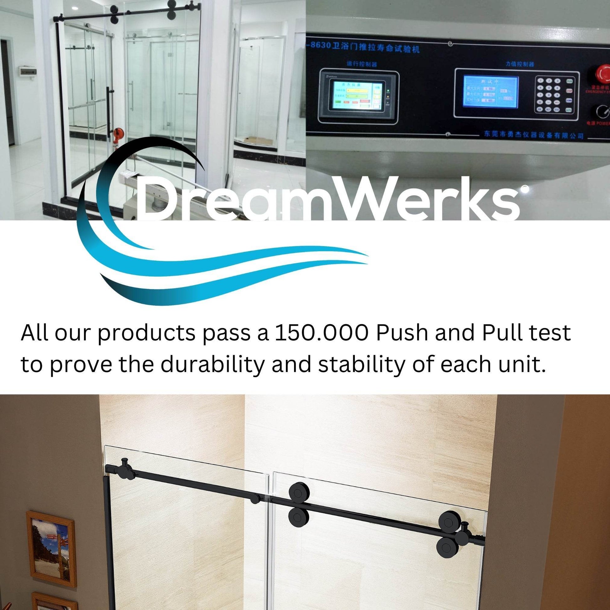 Apollo 60 in. W x 79 in. H Frameless Double Roller Shower Door in Black - Dreamwerks