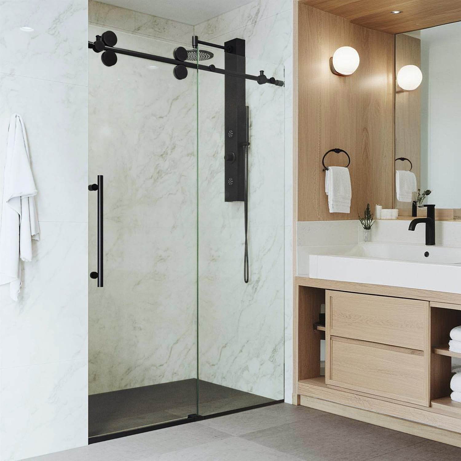 Apollo 60 in. W x 79 in. H Frameless Double Roller Shower Door in Black - Dreamwerks