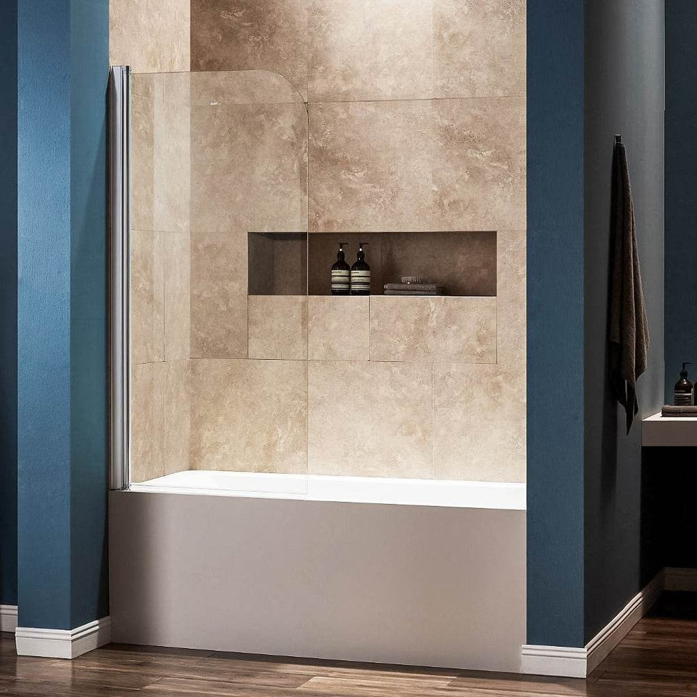 Dreamwerks - Tub Door - Dreamwerks 30 in. W x 59 in. H Clear Glass Frameless Pivot Tub Door in Chrome- BT136AC