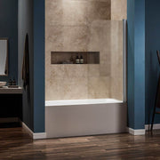 Dreamwerks 30 in. W x 59 in. H Frosted Glass Frameless Pivot Tub Door in Chrome - Dreamwerks