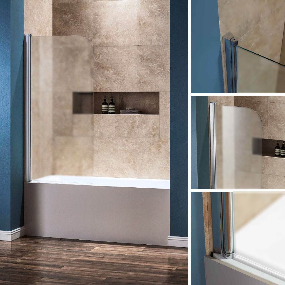 Dreamwerks 30 in. W x 59 in. H Frosted Glass Frameless Pivot Tub Door in Chrome - Dreamwerks