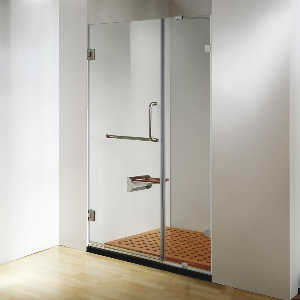 Dreamwerks 60 in. W x 79 in. H Frameless Hinged Shower Door Clear Glass in Chrome, Handle and Towel Bar - Dreamwerks