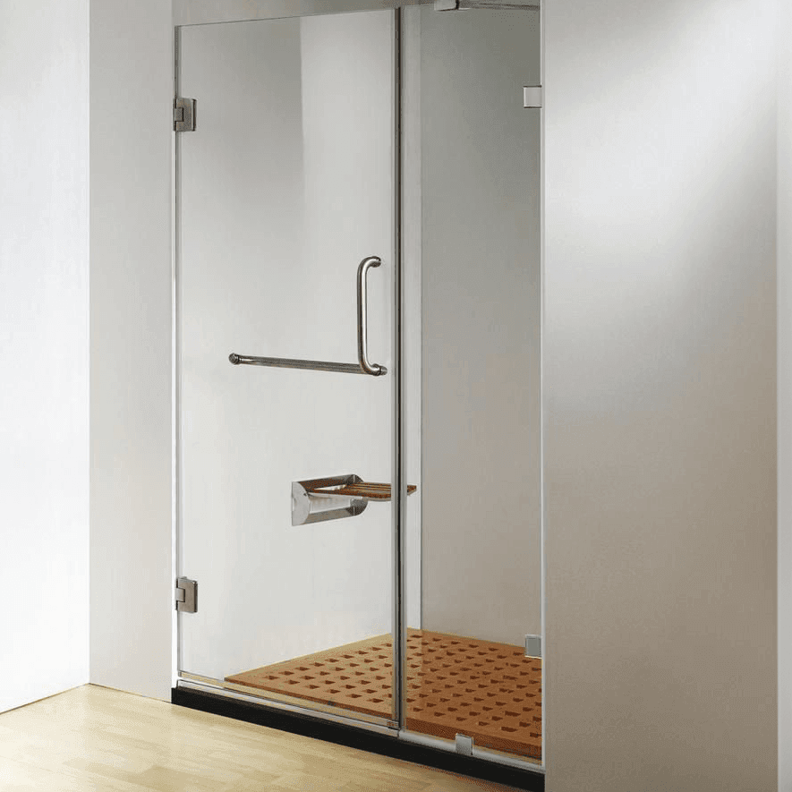 60 in. frameless hinged shower door with clear glass and chrome finish – luxury bathroom door