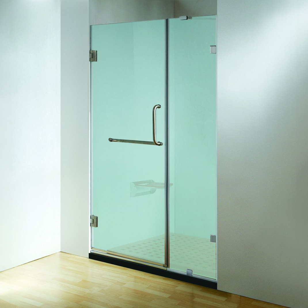 60 in. W x 79 in. H Frameless Hinged Shower Door Frosted in Chrome with Handle and Towel bar