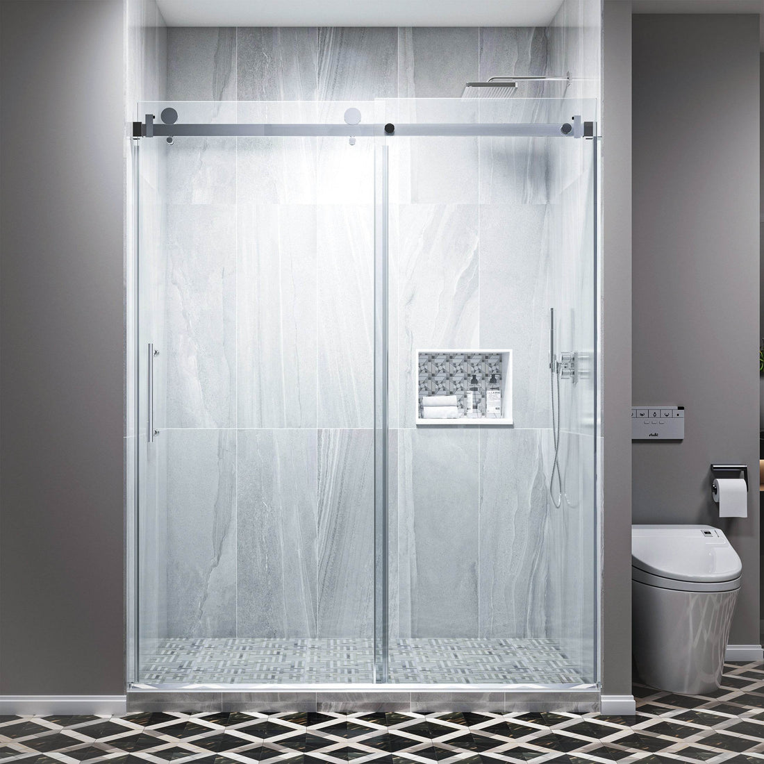 60 in. W x 79 in. H Single Semi-Frameless Shower Door with Clear Glass - Dreamwerks