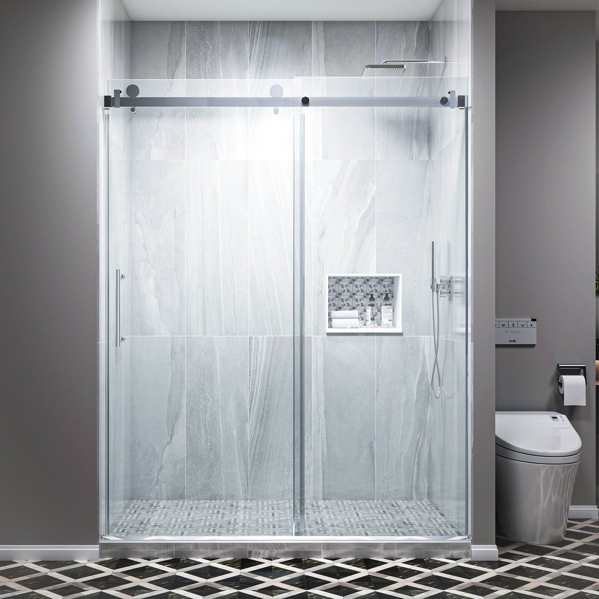 60 in. W x 79 in. H Single Semi-Frameless Shower Door with Clear Glass - Dreamwerks