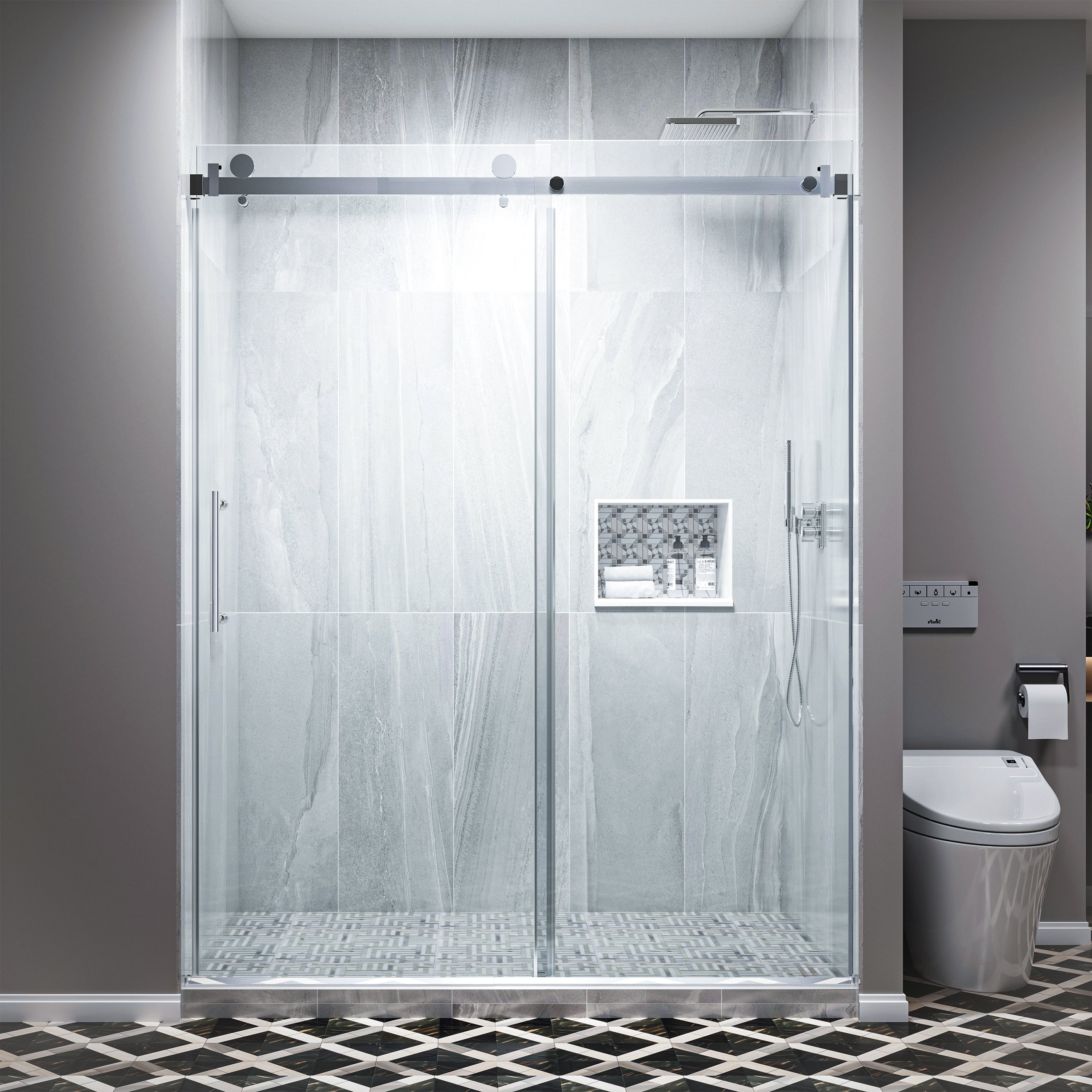 60 in. W x 79 in. H Single Semi-Frameless Shower Door with Clear Glass