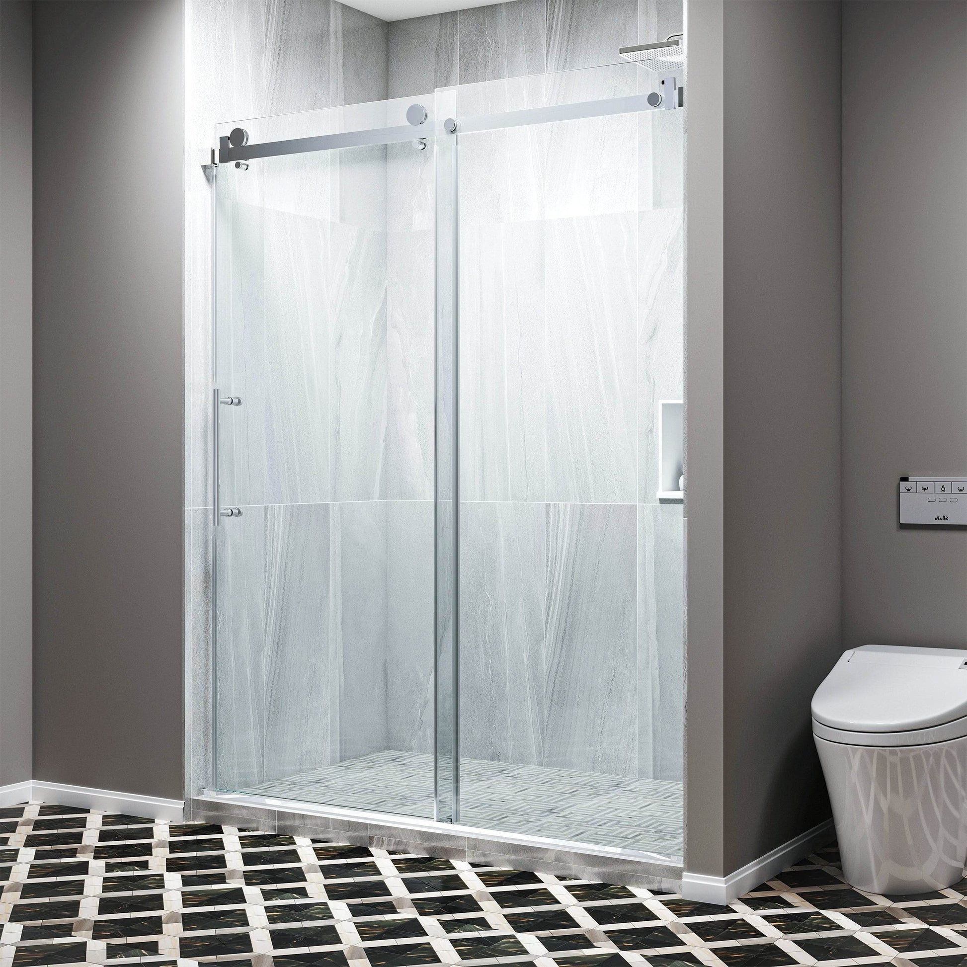 60 in. W x 79 in. H Single Semi-Frameless Shower Door with Clear Glass - Dreamwerks