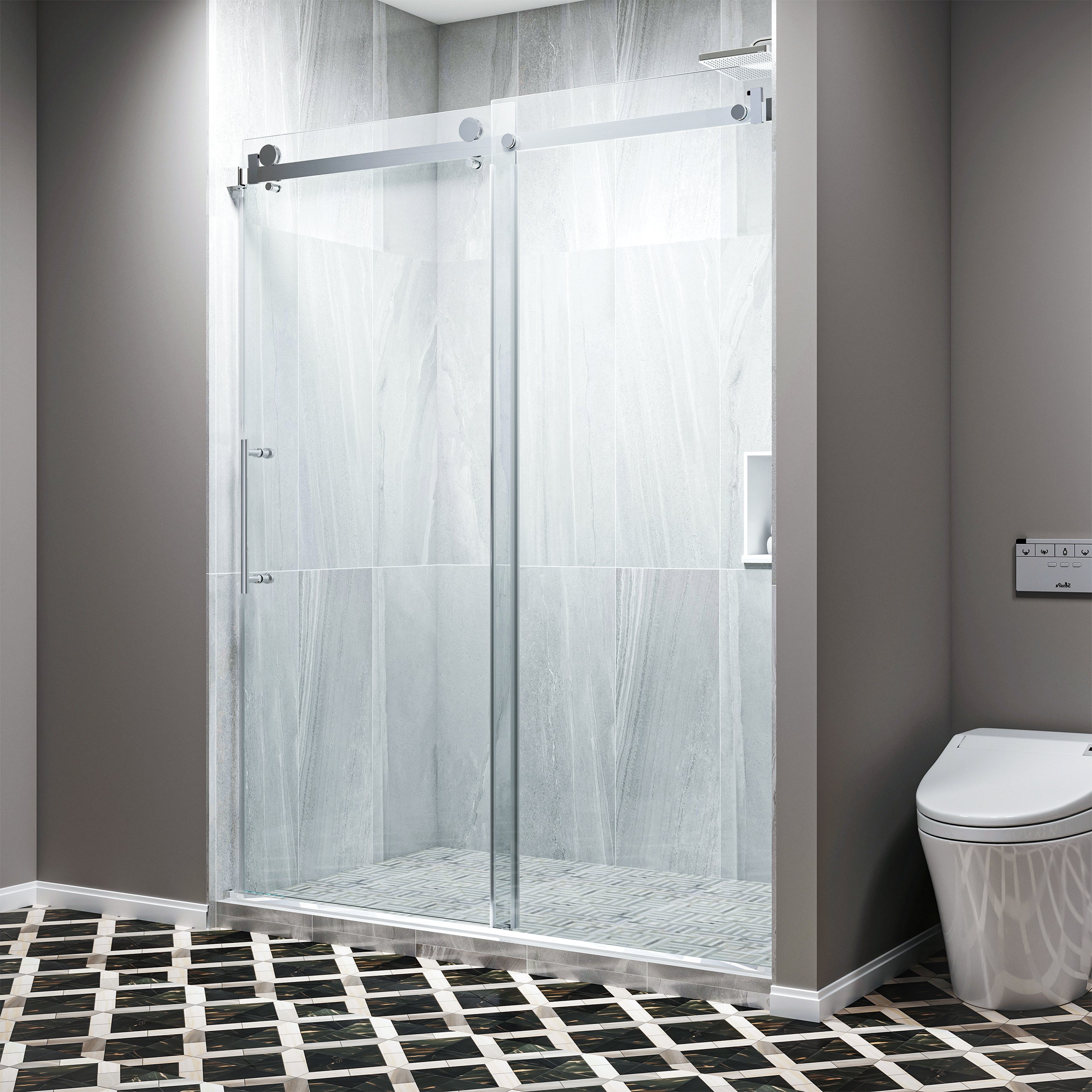 60 in. W x 79 in. H Single Semi-Frameless Shower Door with Clear Glass