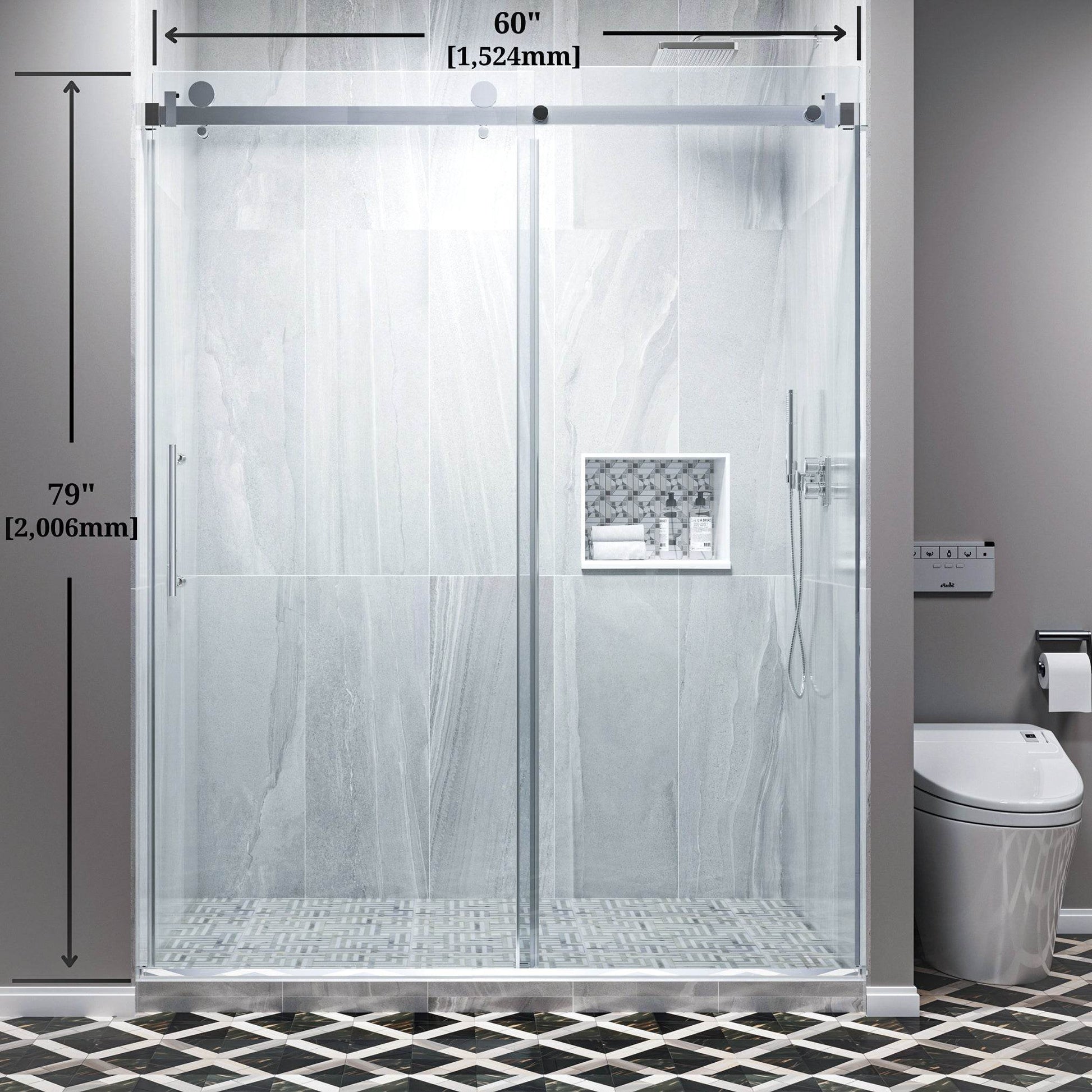 60 in. W x 79 in. H Single Semi-Frameless Shower Door with Clear Glass - Dreamwerks