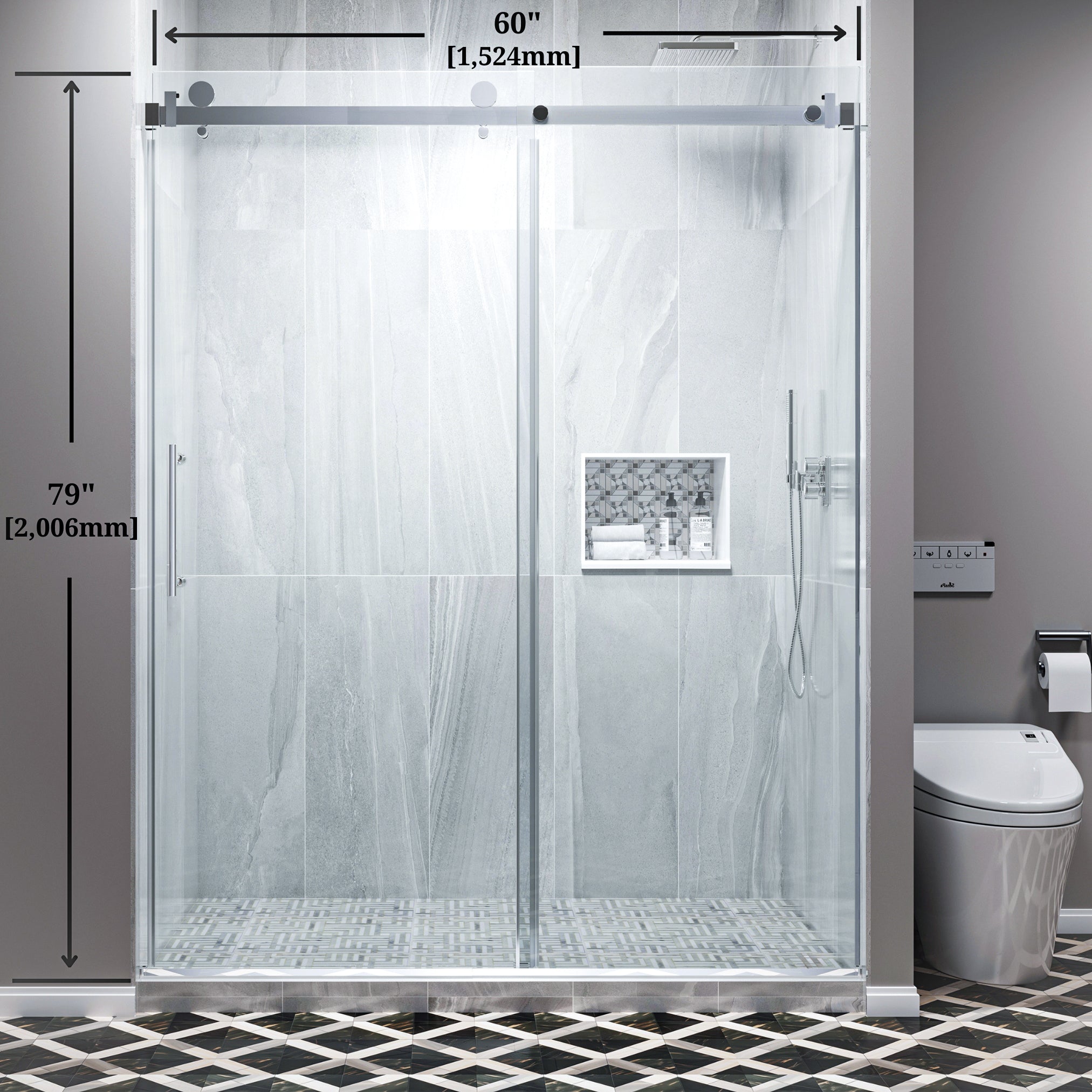 60 in. W x 79 in. H Single Semi-Frameless Shower Door with Clear Glass