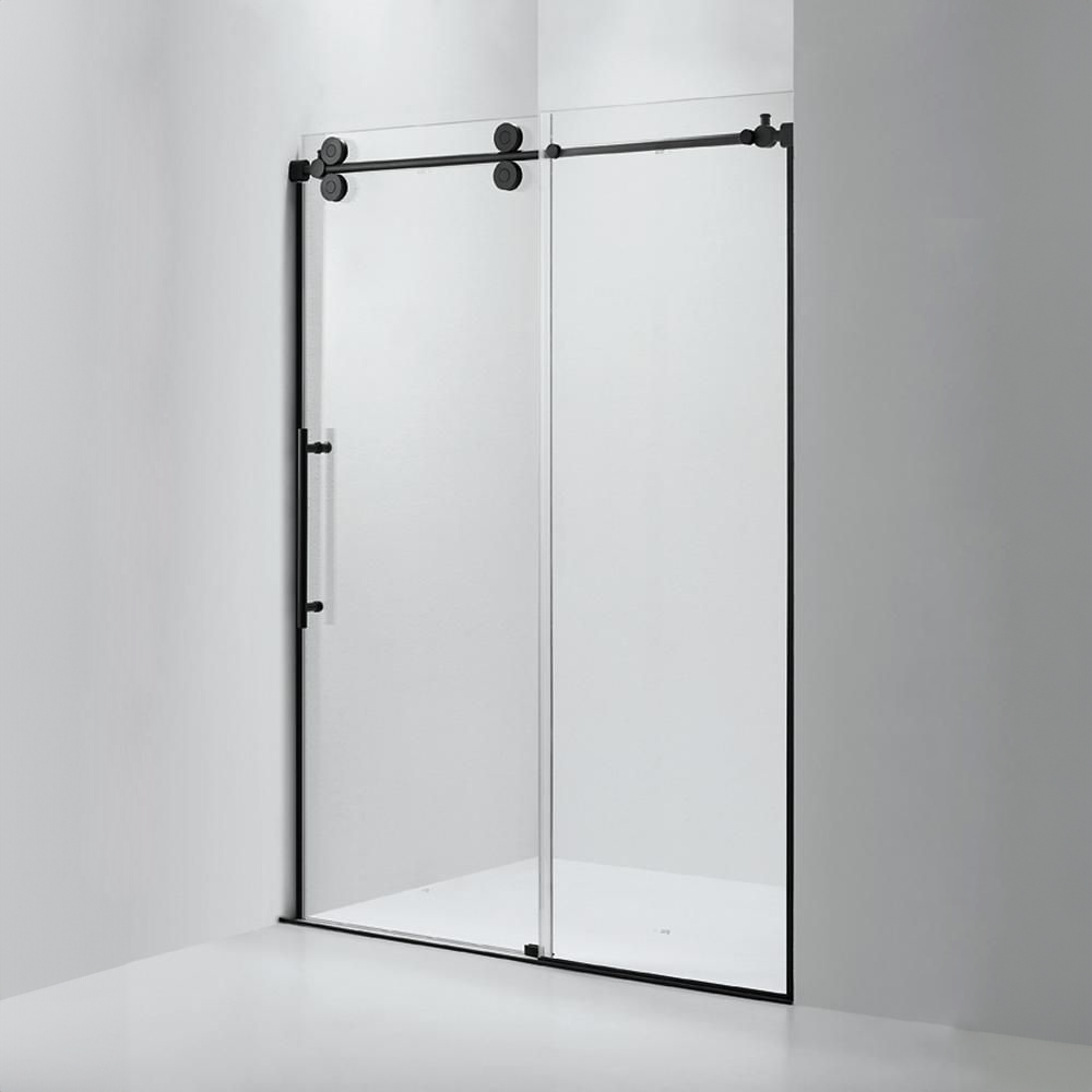 Apollo 60 in. W x 79 in. H Frameless Sliding Shower Door in Black with Clear Glass - Dreamwerks
