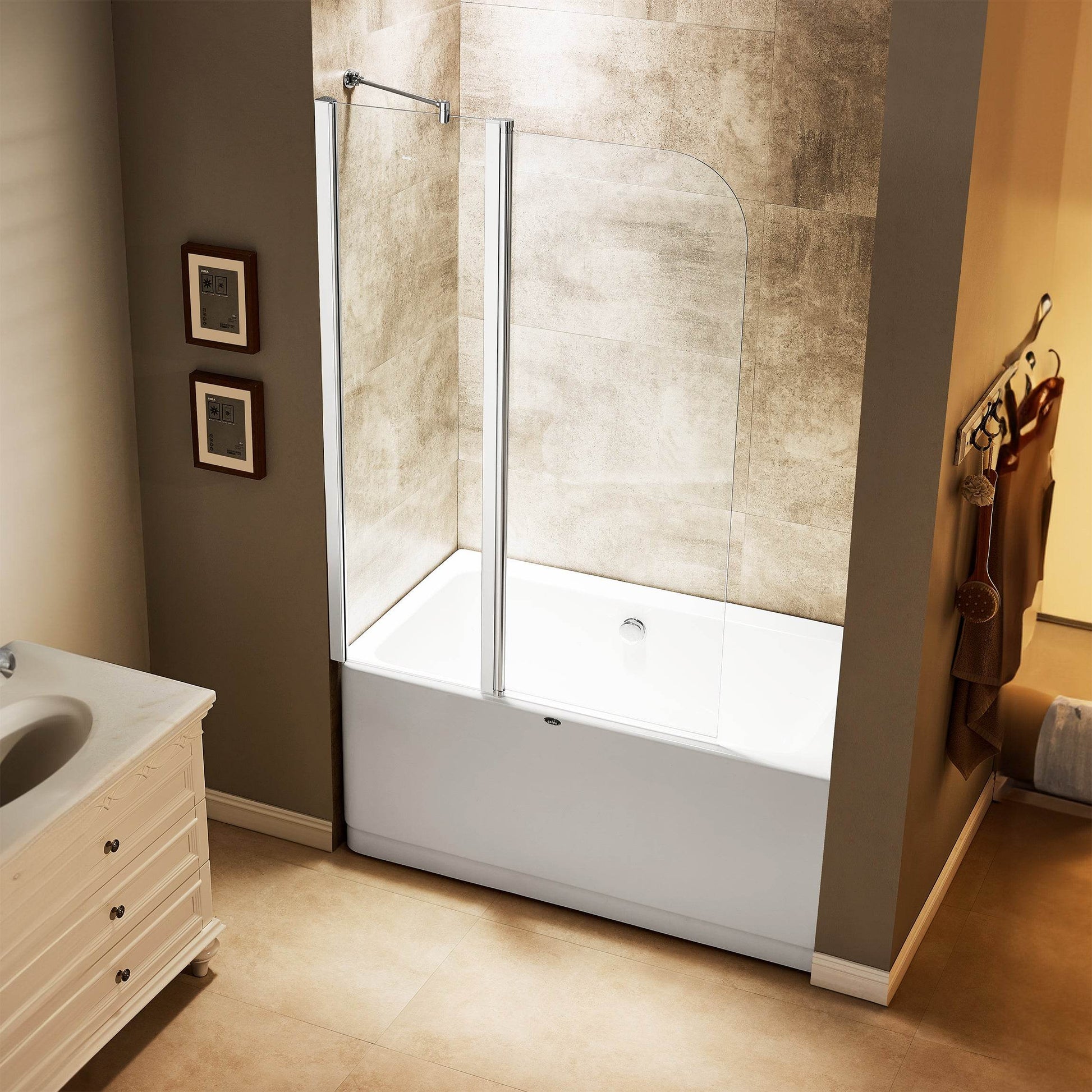 Dreamwerks 43"W x 59"H Frameless Pivot Tub Door in Chrome - Available in Clear or Frosted Glass