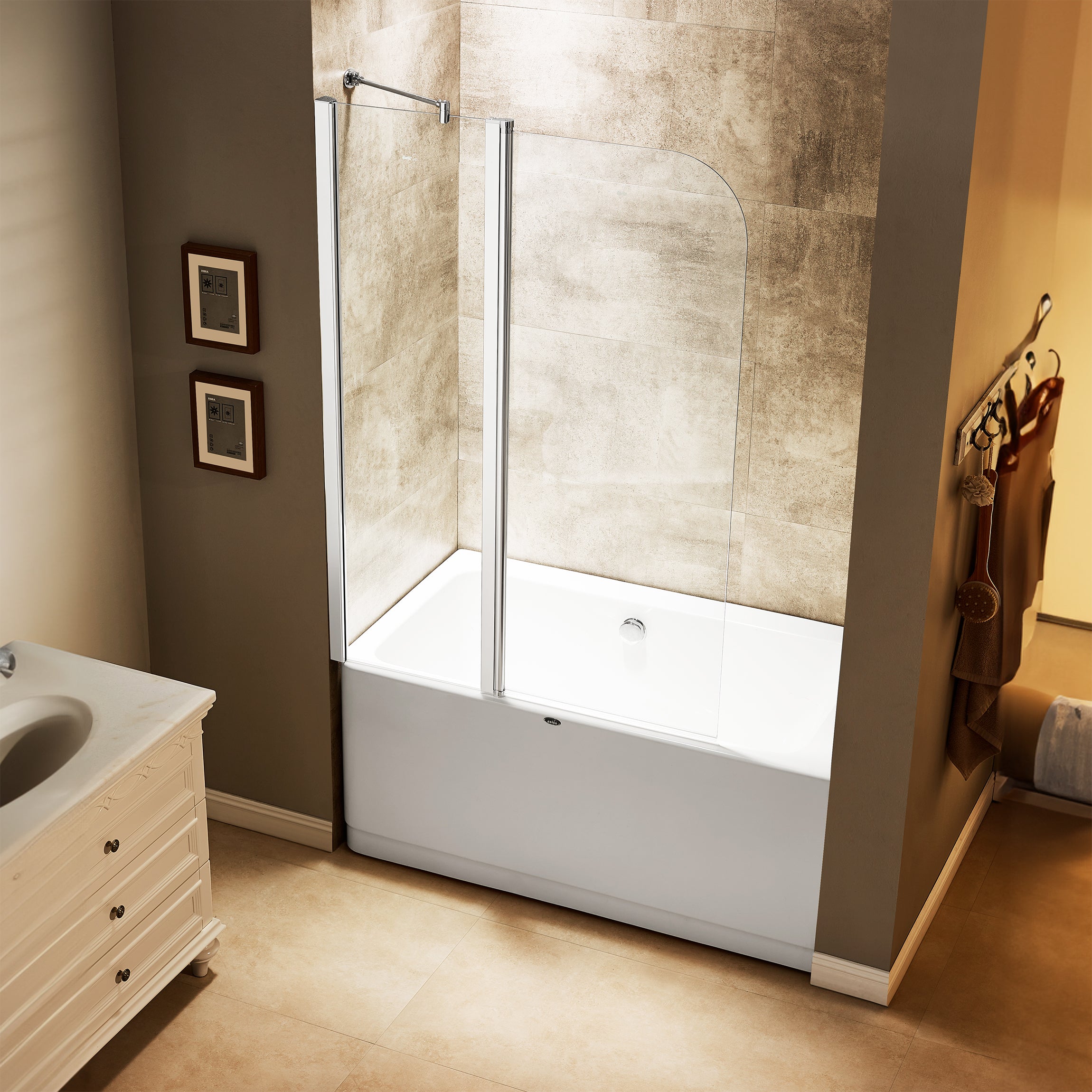 Dreamwerks 43"W x 59"H Frameless Pivot Tub Door in Chrome - Available in Clear or Frosted Glass - Dreamwerks