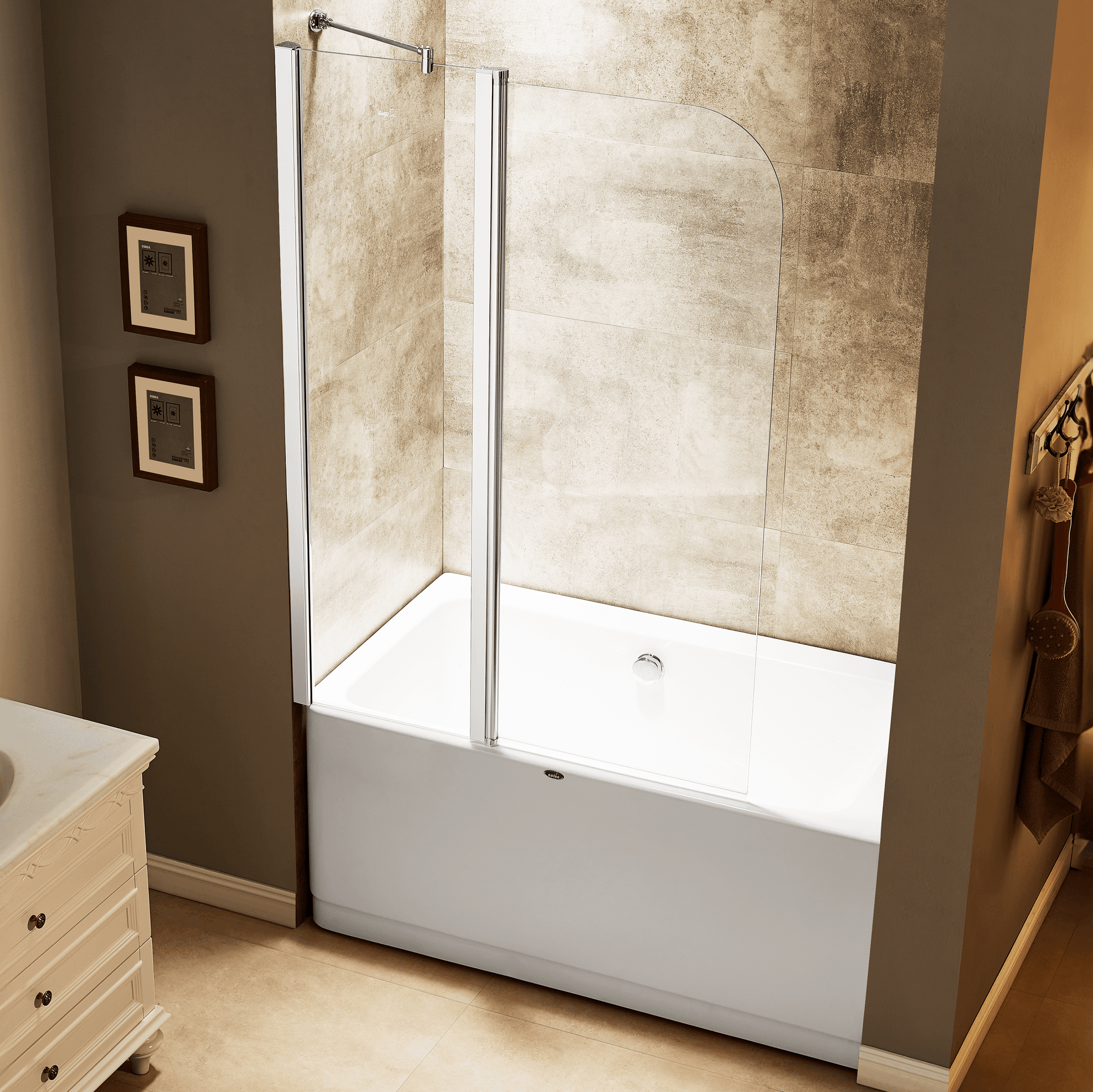 Dreamwerks 43"W x 59"H Frameless Pivot Tub Door in Chrome - Available in Clear or Frosted Glass