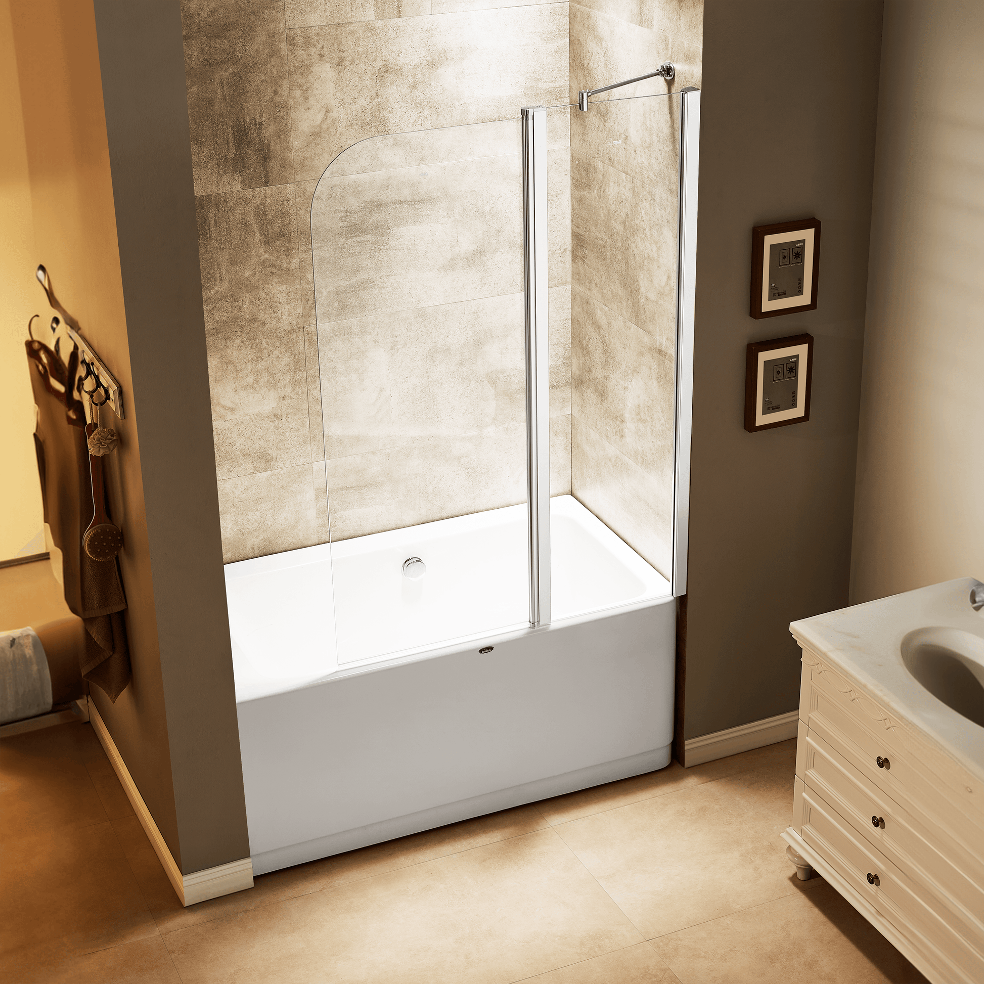 Dreamwerks 43"W x 59"H Frameless Pivot Tub Door in Chrome - Available in Clear or Frosted Glass