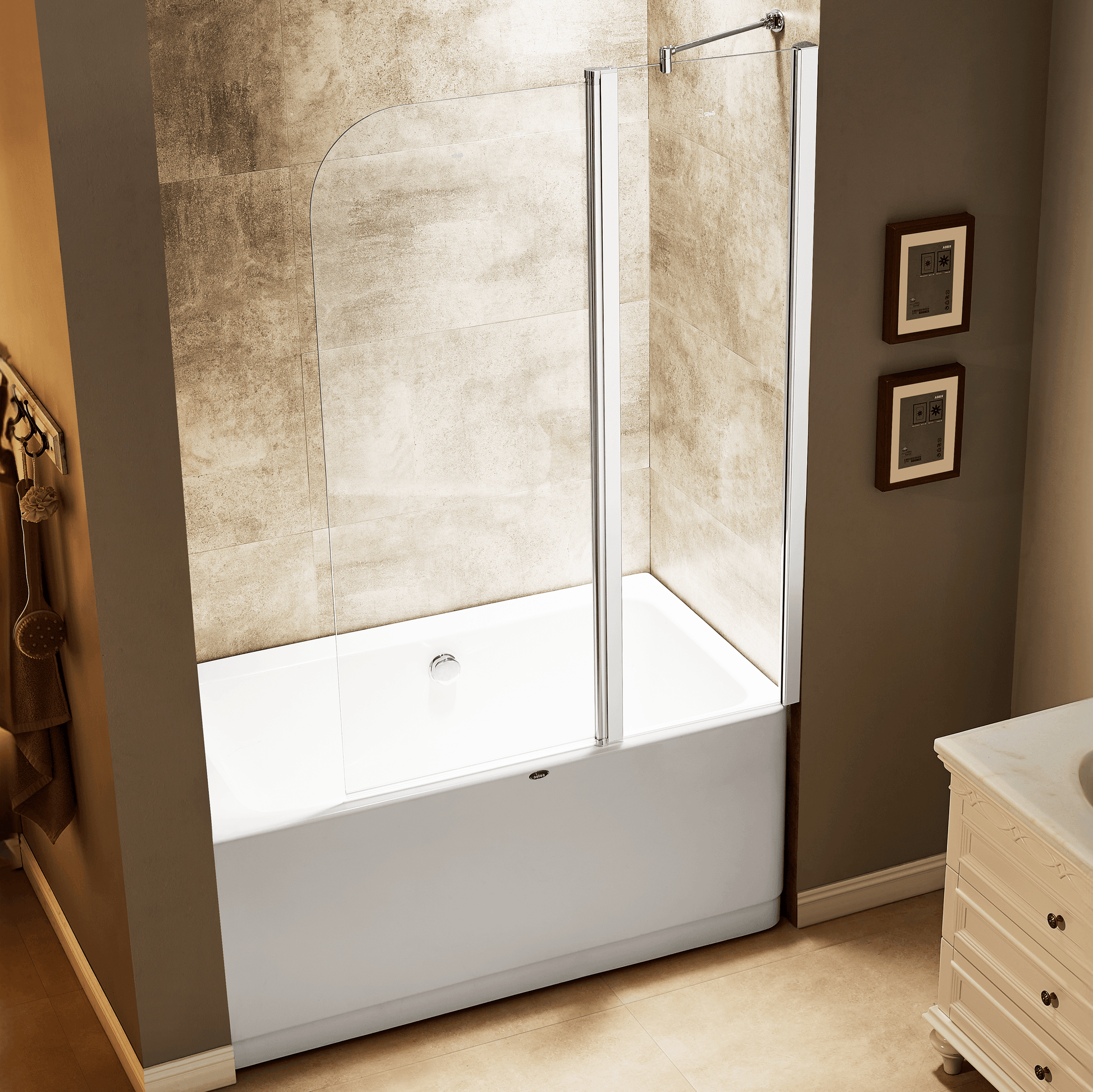 Dreamwerks 43"W x 59"H Frameless Pivot Tub Door in Chrome - Available in Clear or Frosted Glass - Dreamwerks