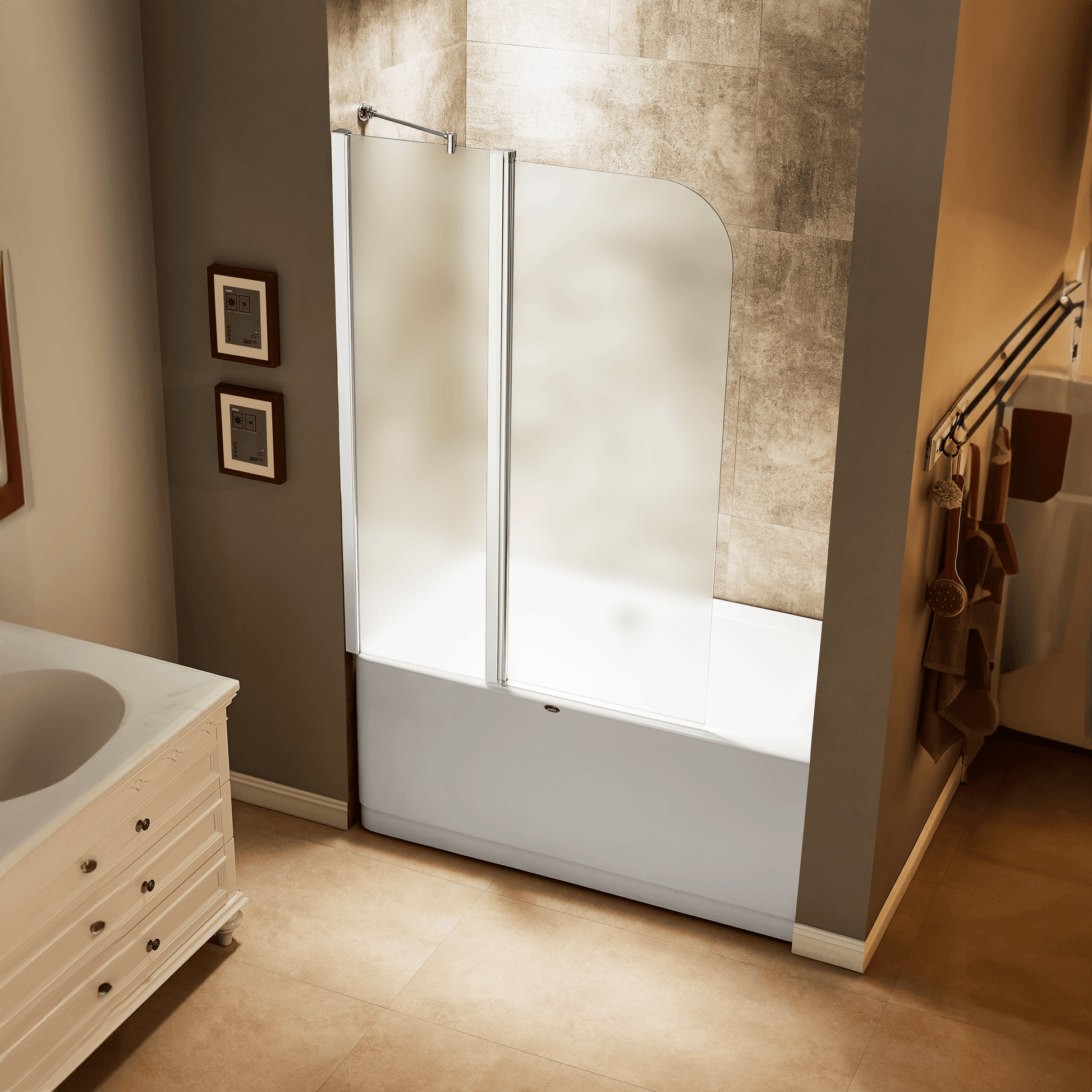 Dreamwerks 43"W x 59"H Frameless Pivot Tub Door in Chrome - Available in Clear or Frosted Glass