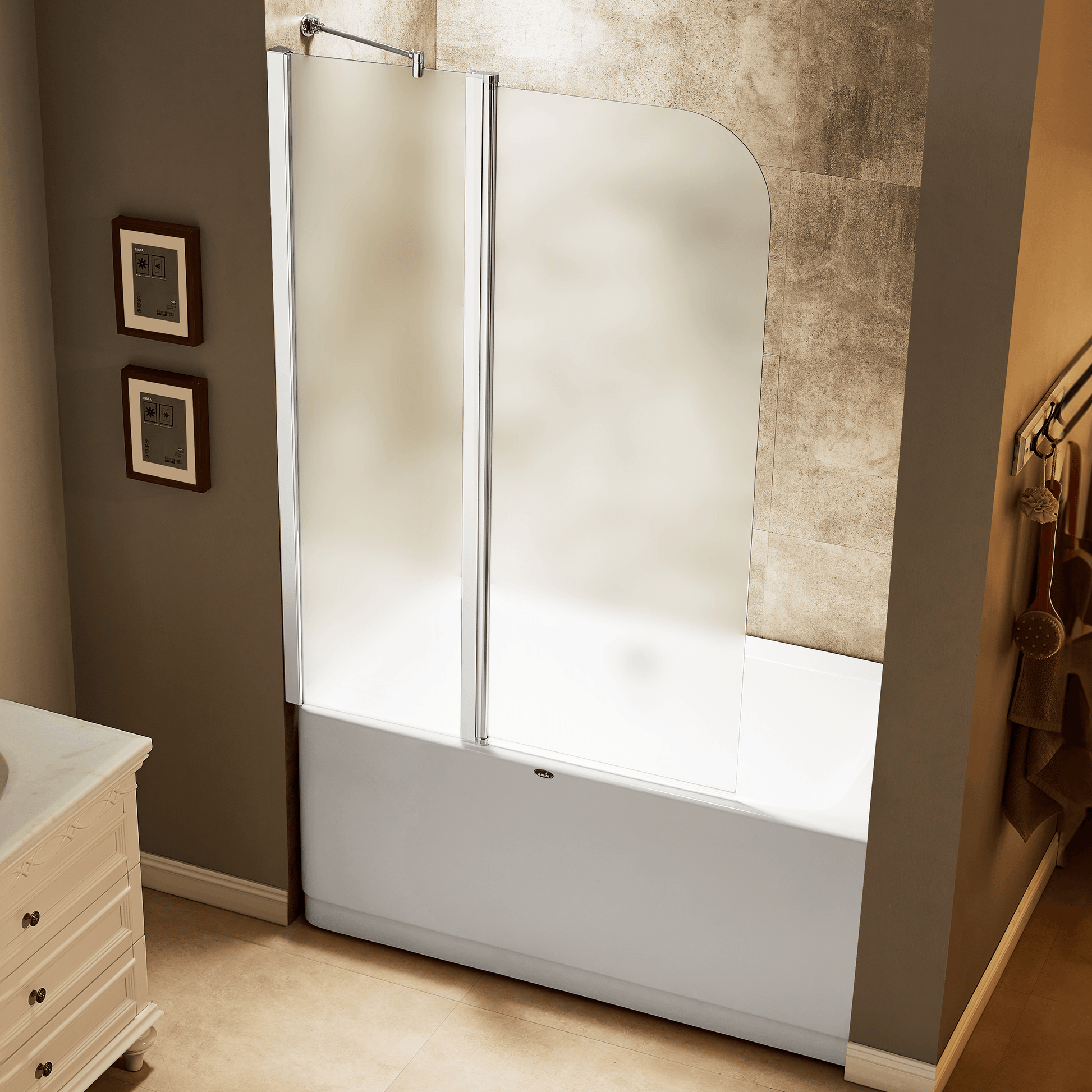 Dreamwerks 43"W x 59"H Frameless Pivot Tub Door in Chrome - Available in Clear or Frosted Glass