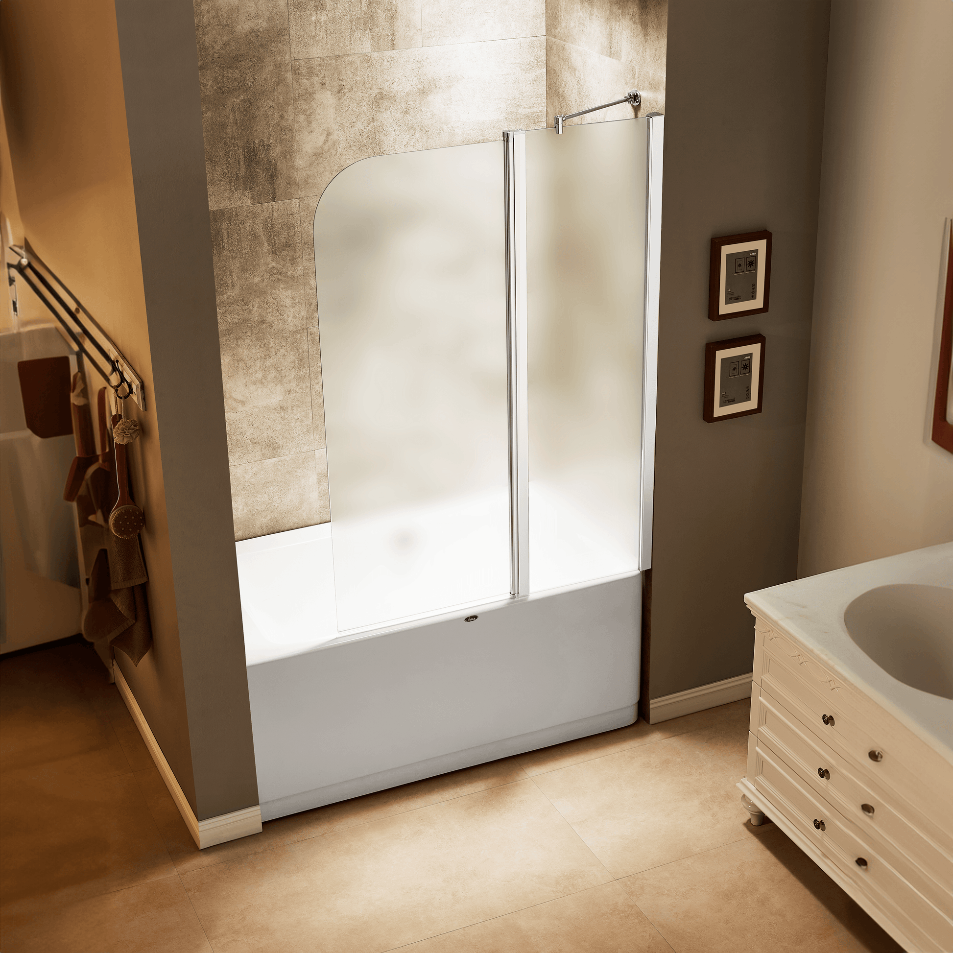 Dreamwerks 43"W x 59"H Frameless Pivot Tub Door in Chrome - Available in Clear or Frosted Glass