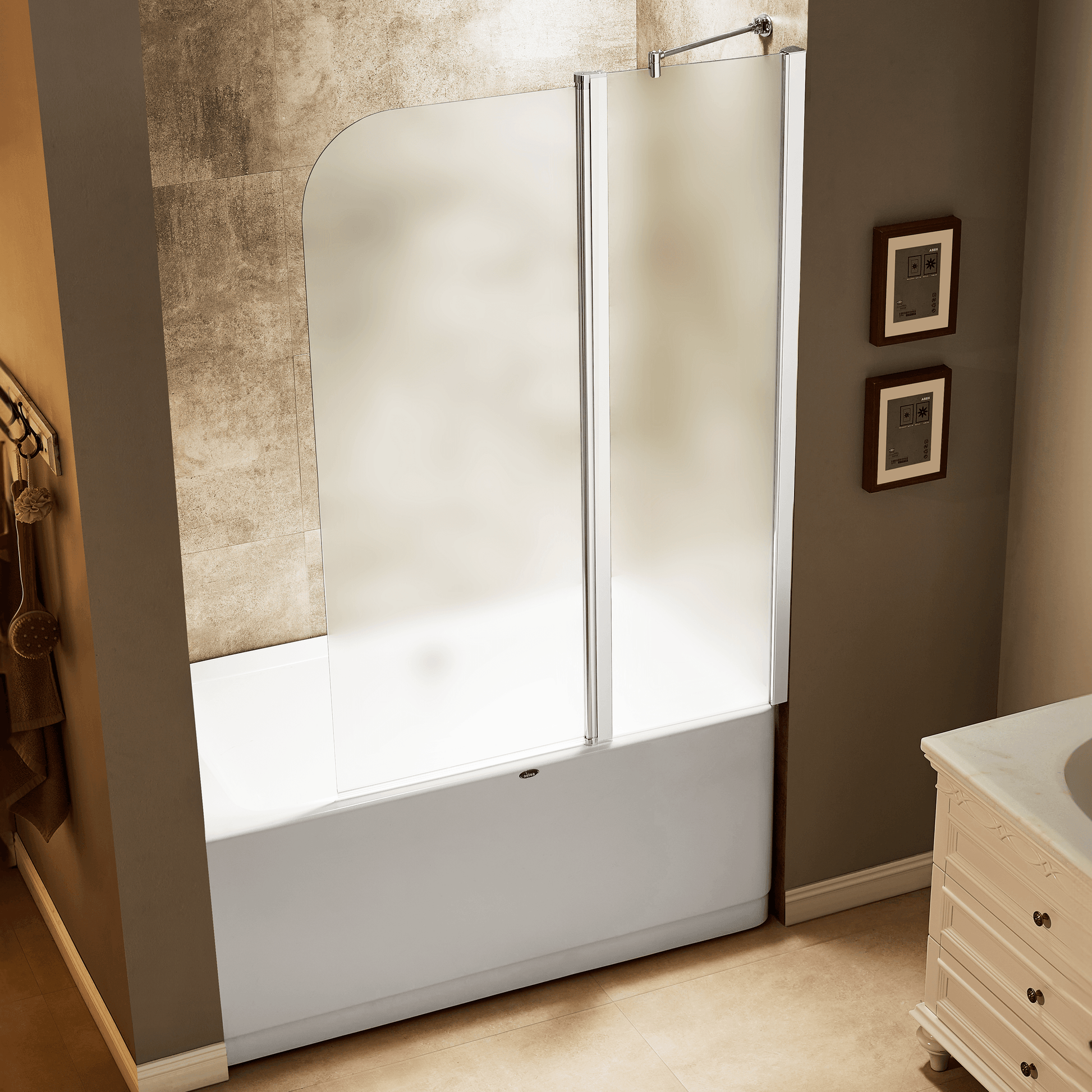 Dreamwerks 43"W x 59"H Frameless Pivot Tub Door in Chrome - Available in Clear or Frosted Glass