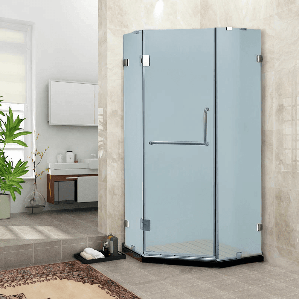 Dreamwerks 39.4"W x 79"H Frameless Neo-Angle Hinged Shower Door with Chrome Finish