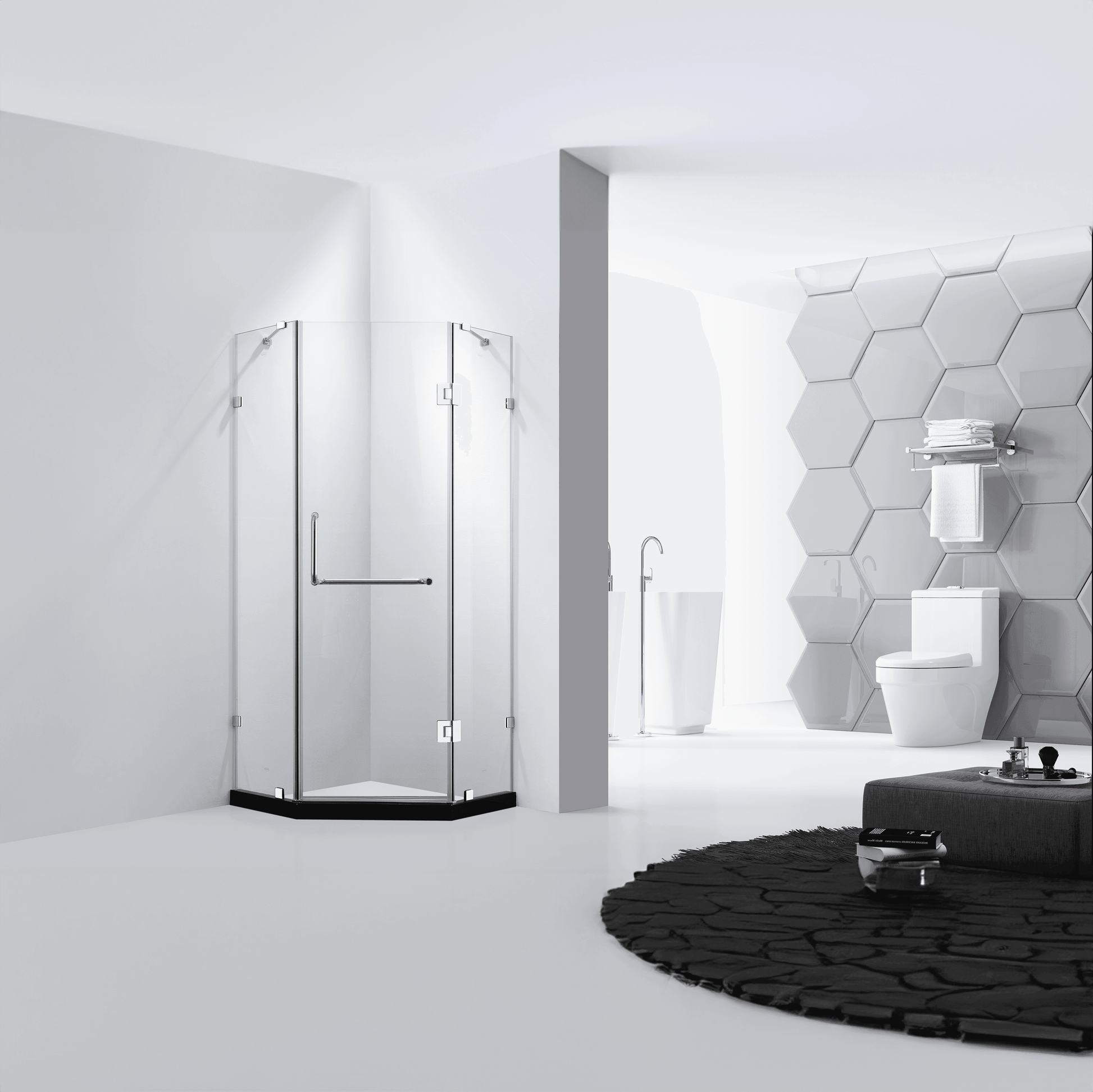 Dreamwerks 39.4"W x 79"H Frameless Neo-Angle Hinged Shower Door with Chrome Finish