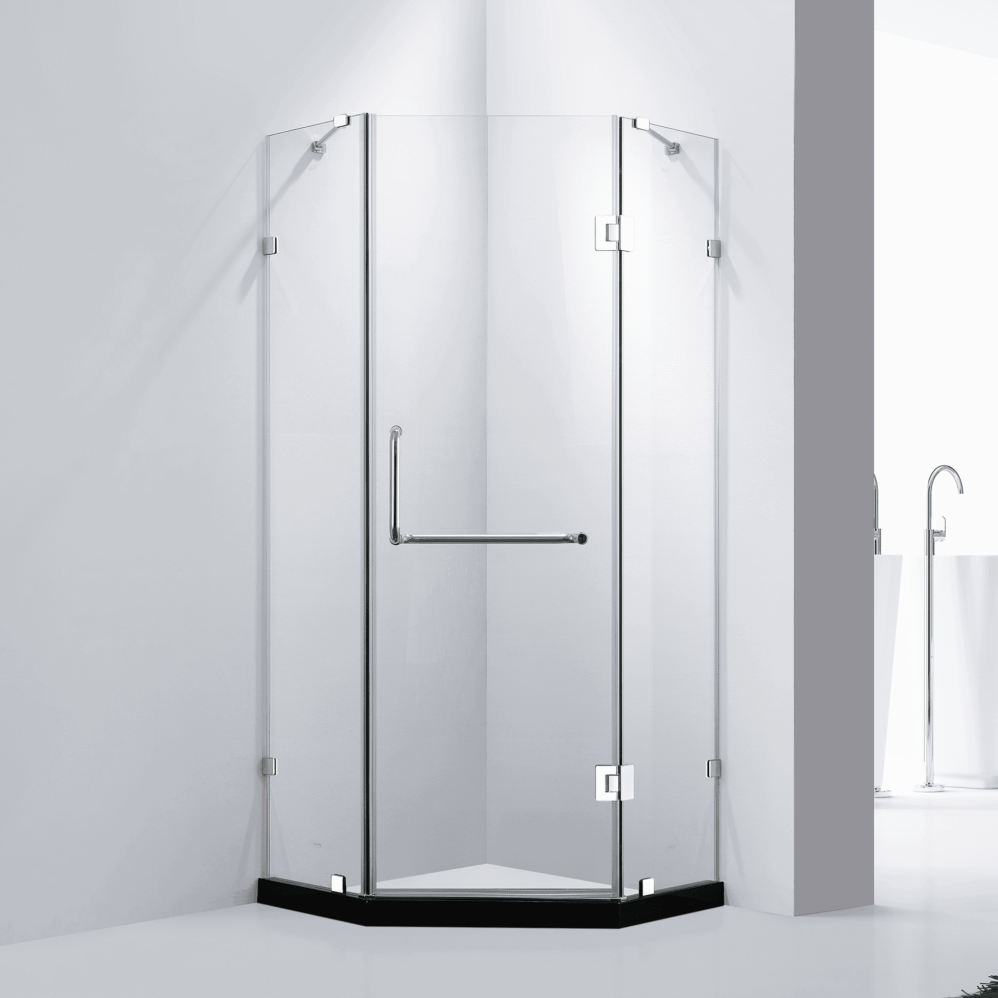 Dreamwerks 39.4"W x 79"H Frameless Neo-Angle Hinged Shower Door with Chrome Finish
