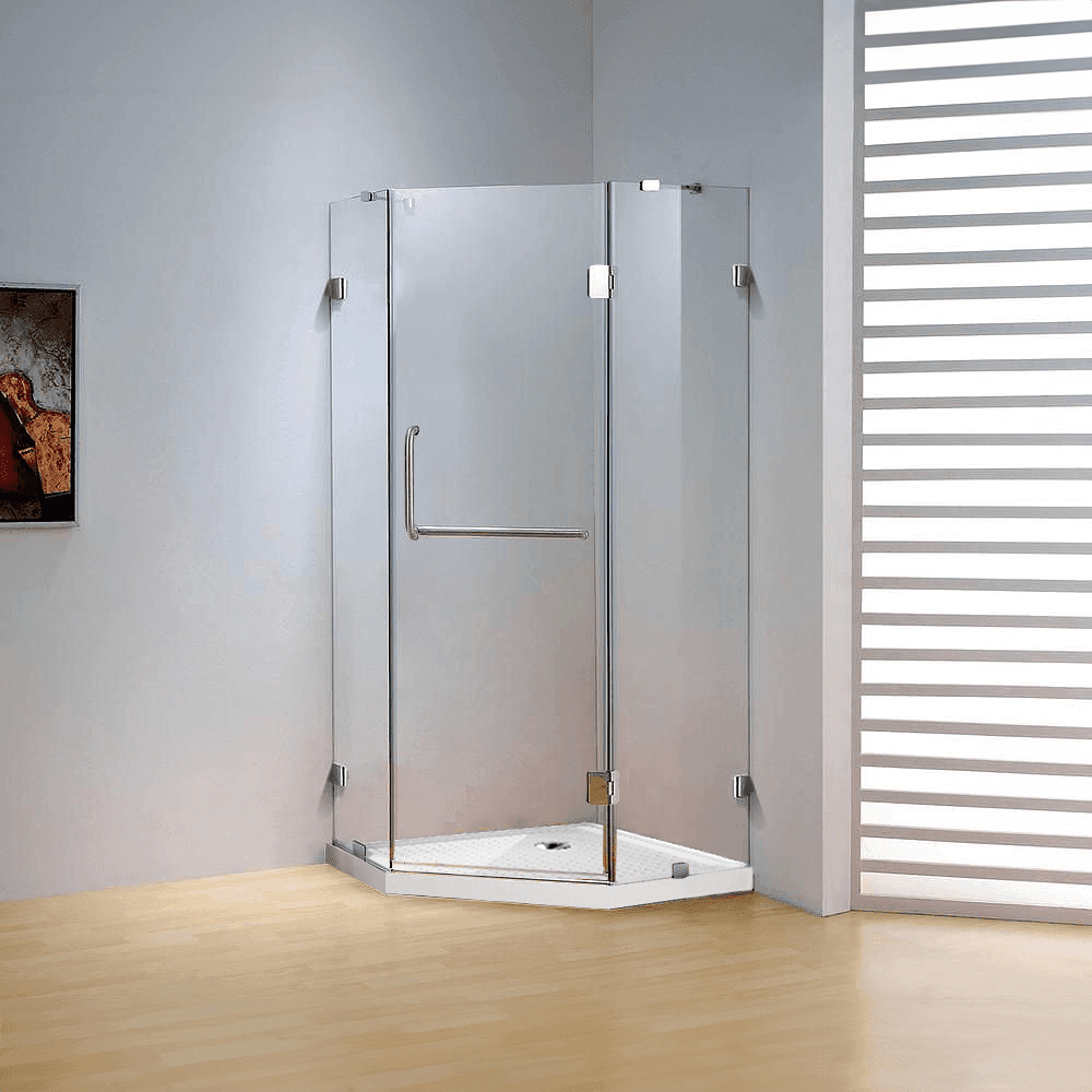 Dreamwerks 39.4"W x 79"H Frameless Neo-Angle Hinged Shower Door with Chrome Finish