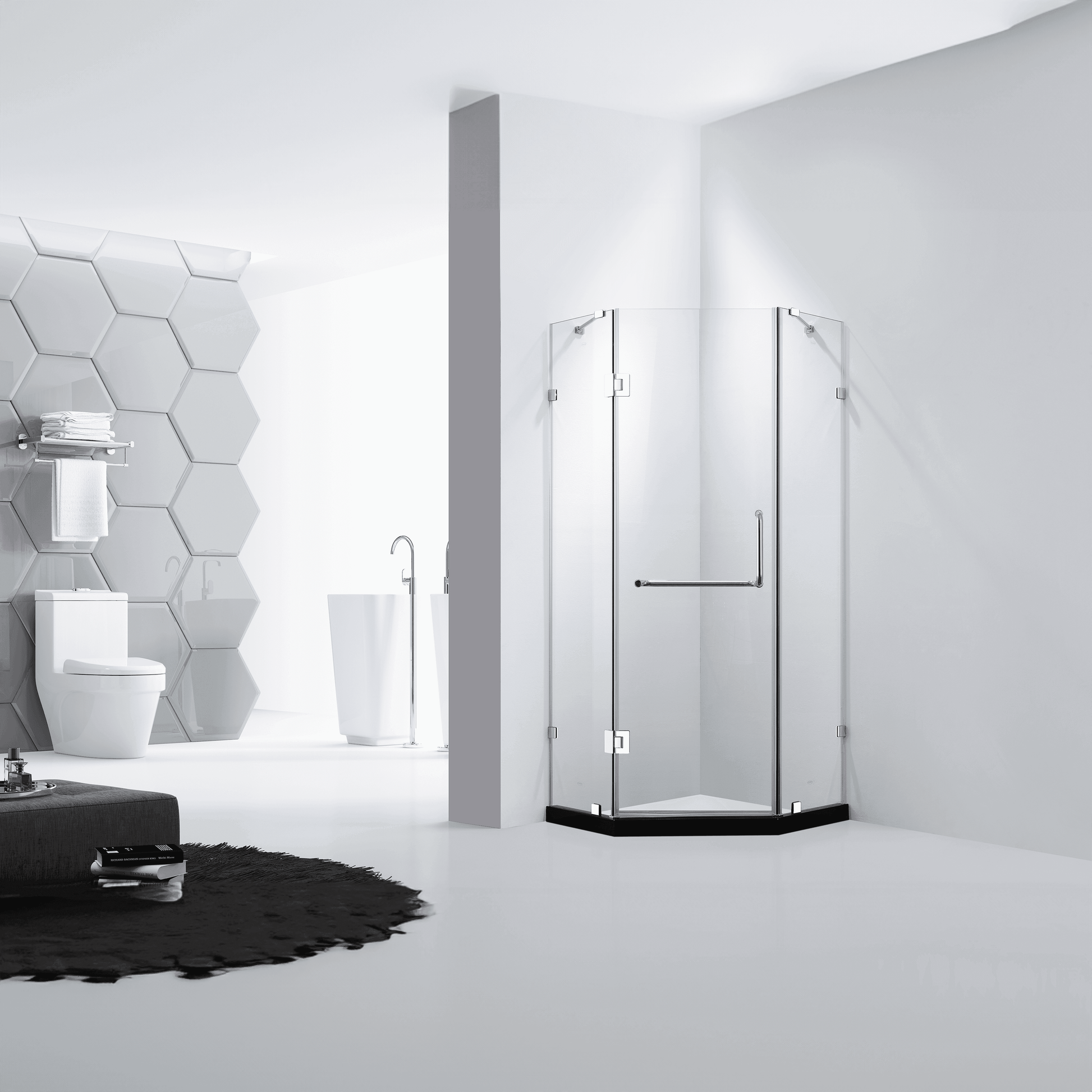 Dreamwerks 39.4"W x 79"H Frameless Neo-Angle Hinged Shower Door with Chrome Finish