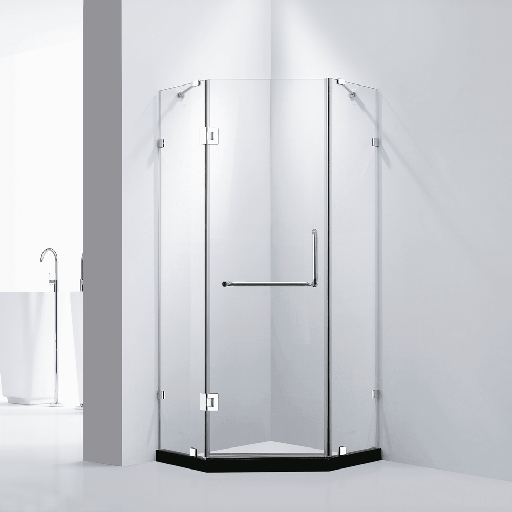 Dreamwerks - Shower Door - Dreamwerks 39.4"W x 79"H Frameless Neo-Angle Hinged Shower Door - Available in Clear or Frosted Glass - Clear Glass / Opens to the Left - BT6318LC