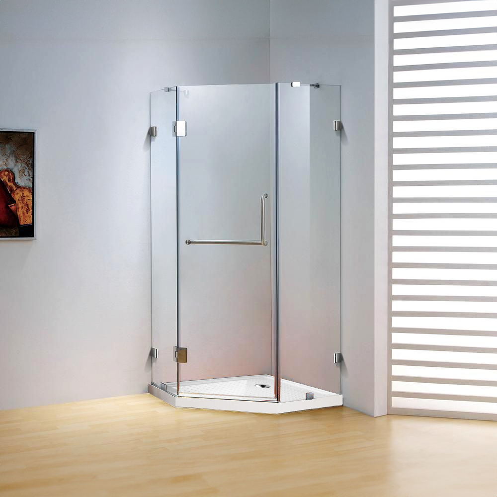 Dreamwerks 39.4"W x 79"H Frameless Neo-Angle Hinged Shower Door - Available in Clear or Frosted Glass - Dreamwerks