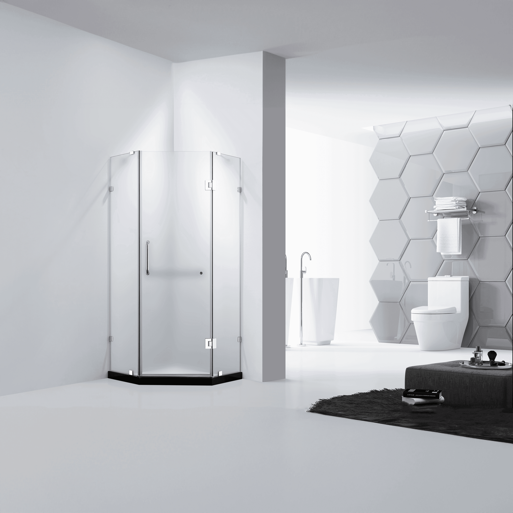 Dreamwerks 39.4"W x 79"H Frameless Neo-Angle Hinged Shower Door with Chrome Finish