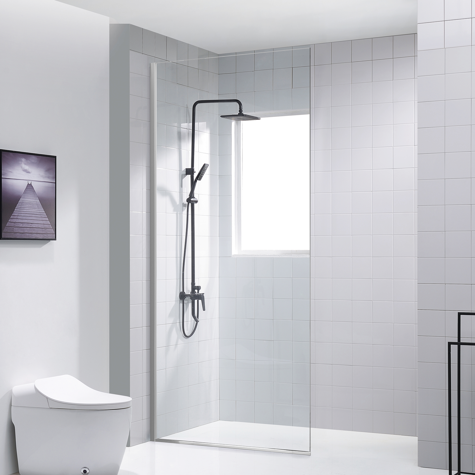 Dreamwerks 32"W x 79"H Frameless Fixed Shower Door in Chrome - Available in Clear or Frosted Glass - Dreamwerks