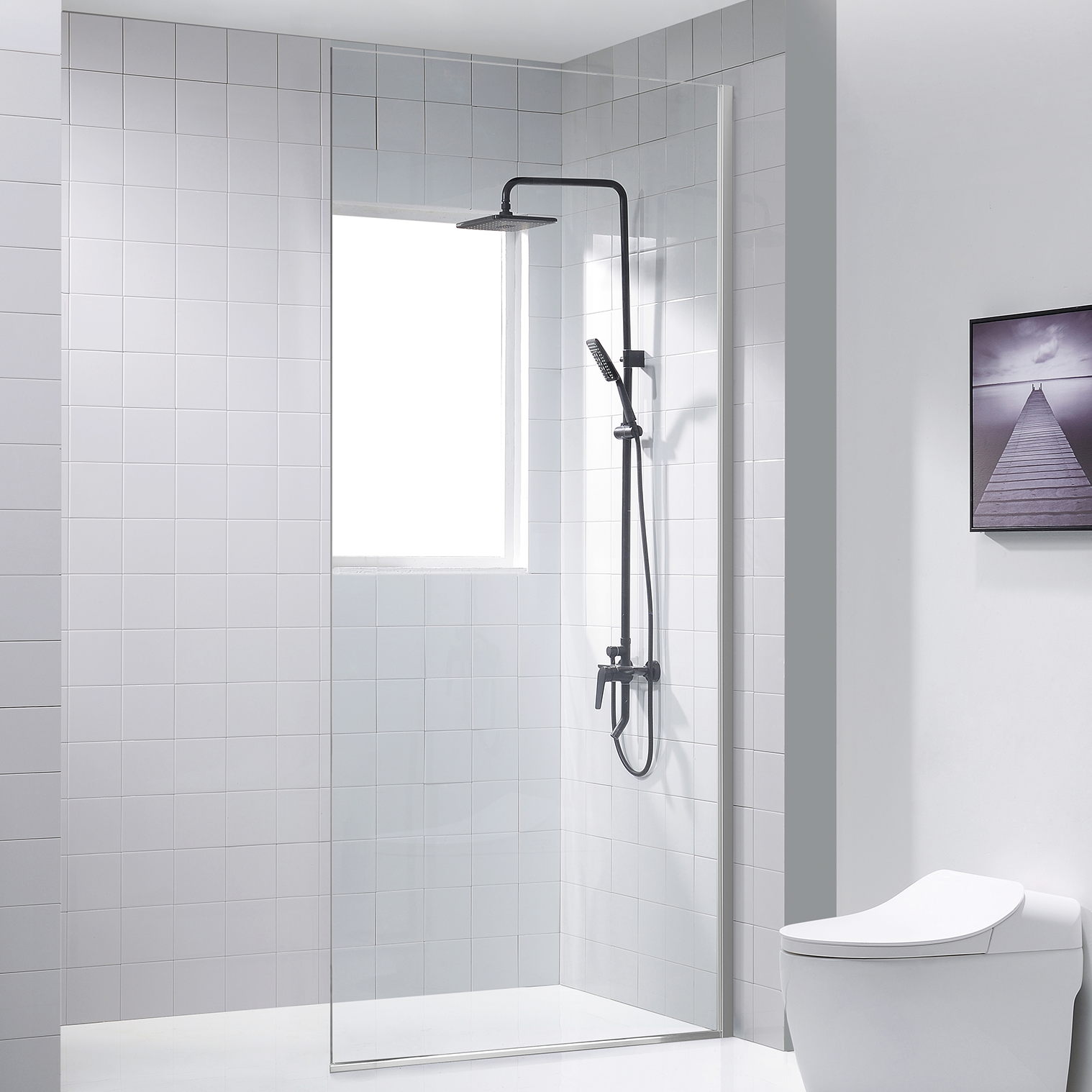 Dreamwerks 32"W x 79"H Frameless Fixed Shower Door in Chrome - Available in Clear or Frosted Glass
