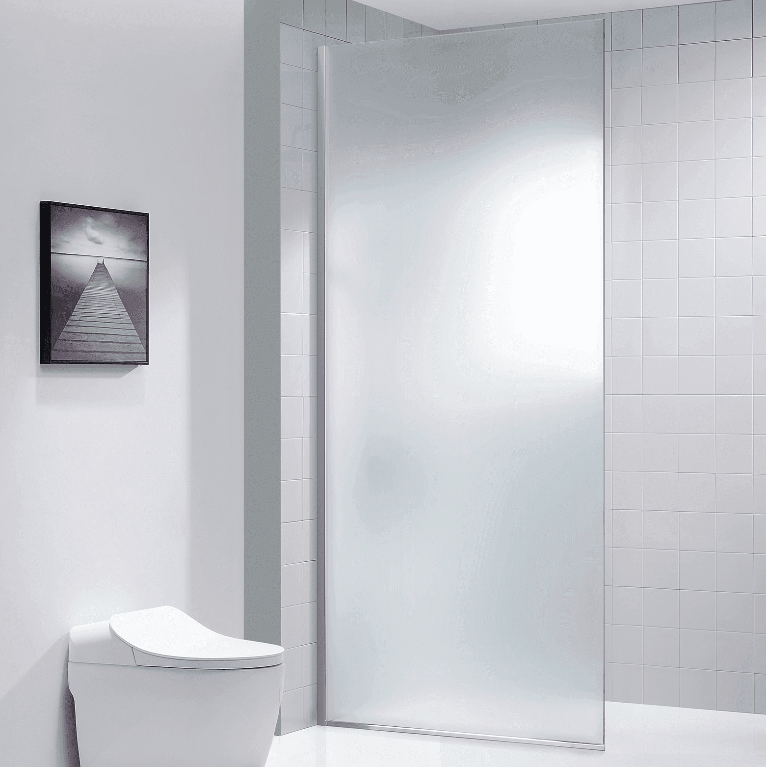 32 in. frameless fixed glass shower door in chrome – clear or frosted tempered glass option